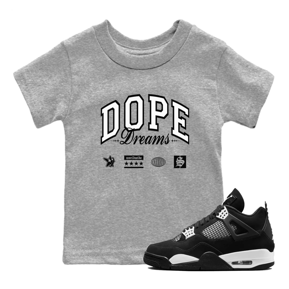 Dope Dreams snkmatch Tees Kids - Air Jordan 4 White Thunder