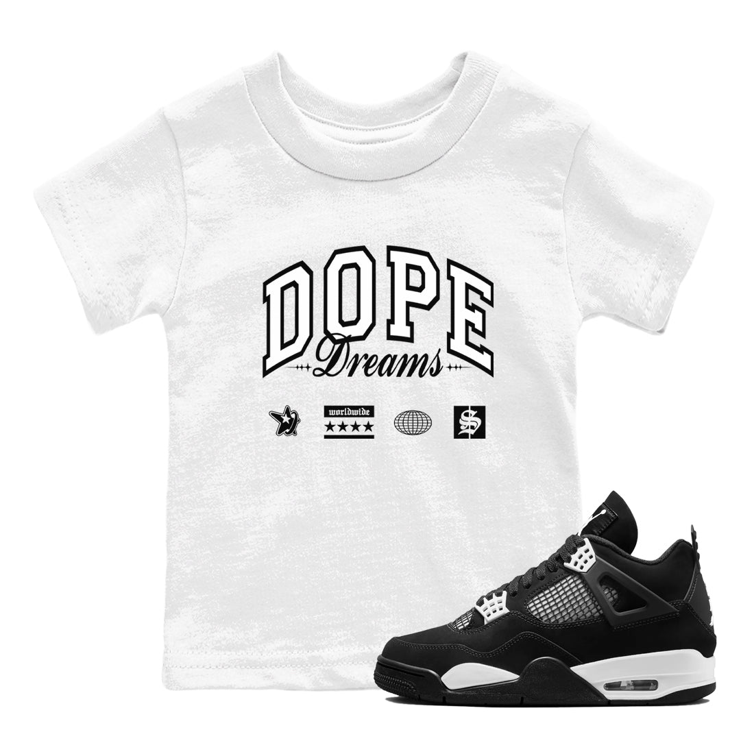 Dope Dreams snkmatch Tees Kids - Air Jordan 4 White Thunder