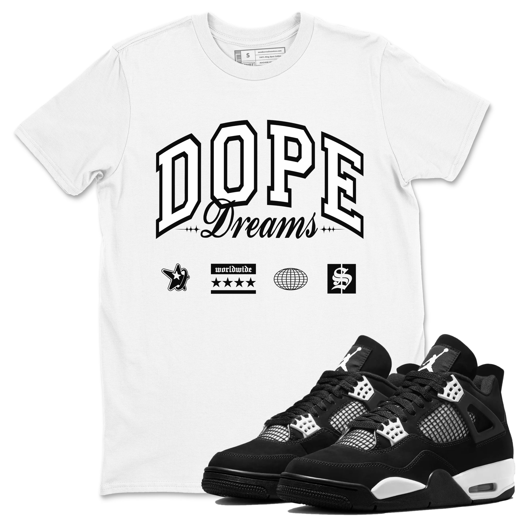 Dope Dreams snkmatch Tees - Air Jordan 4 White Thunder