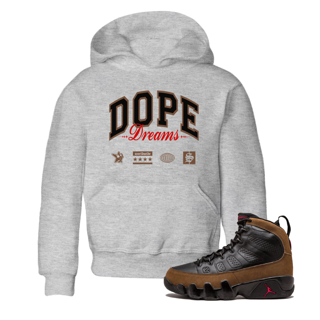 Dope Dreams snkmatch Tees Kids - Air Jordan 9 Olive