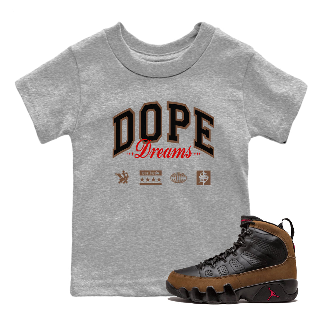 Dope Dreams snkmatch Tees Kids - Air Jordan 9 Olive