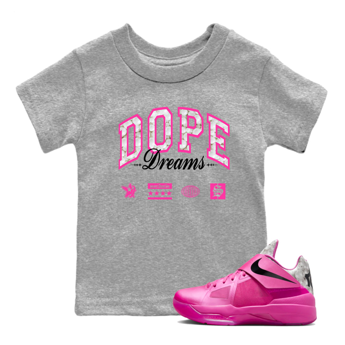 Dope Dreams snkmatch Tees Kids - Nike KD 4 Aunt Pearl