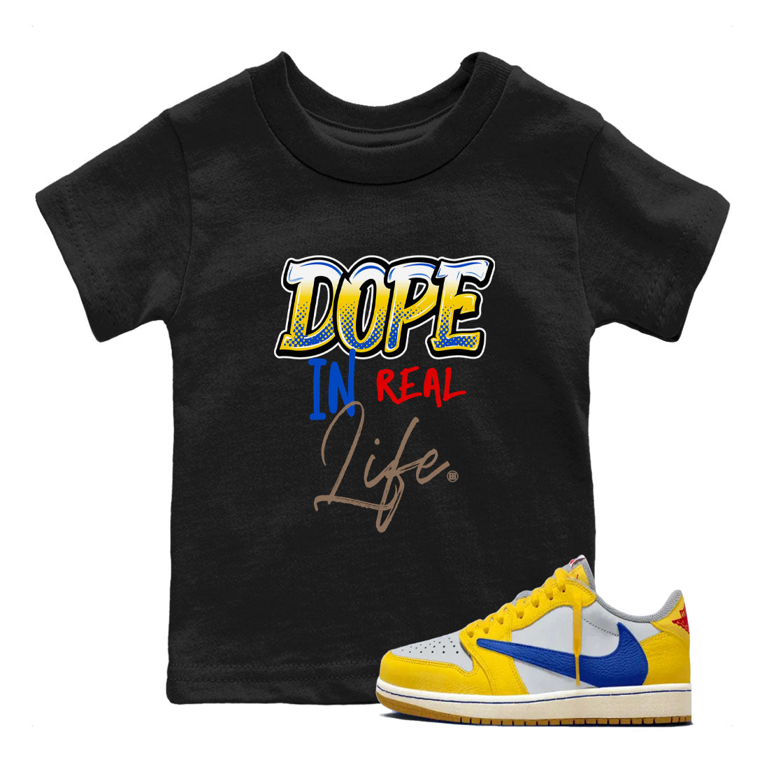 Dope In Real Life snkmatch Tees Kids - Air Jordan 1 Travis Scott Canary