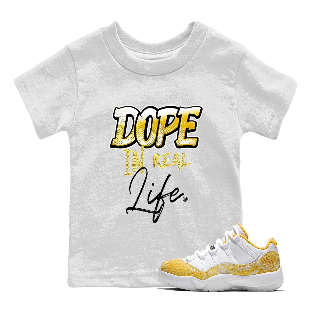 Dope In Real Life Kids Tops - Air Jordan 11 Yellow Python