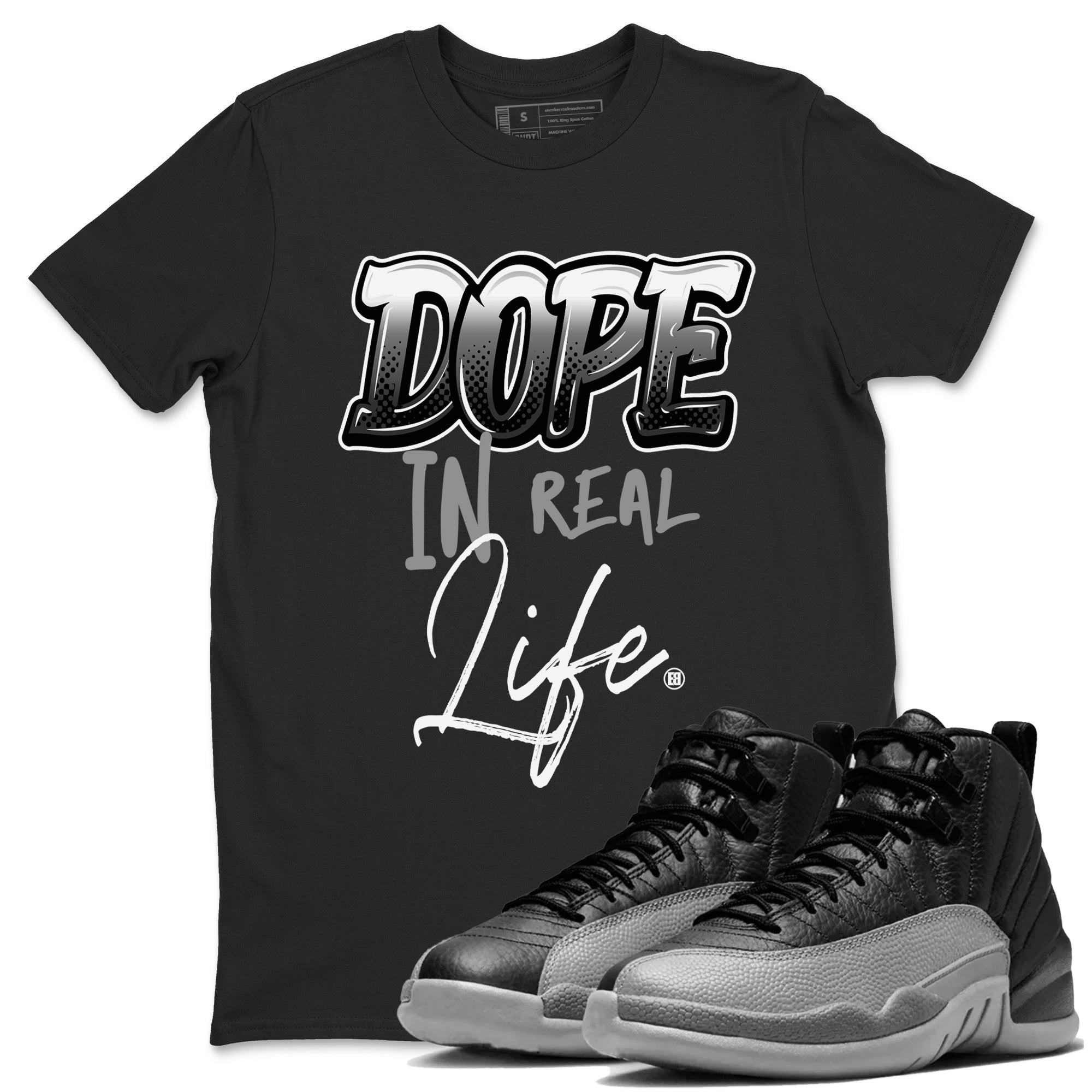Dope In Real Life snkmatch Tees - Air Jordan 12 Black Wolf Grey