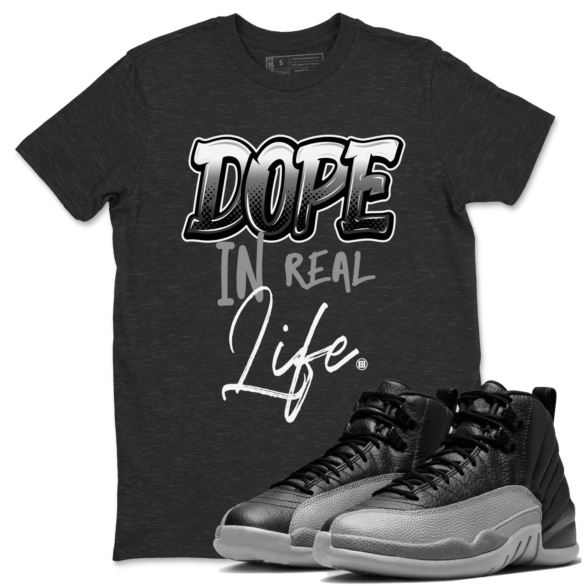 Dope In Real Life snkmatch Tees - Air Jordan 12 Black Wolf Grey