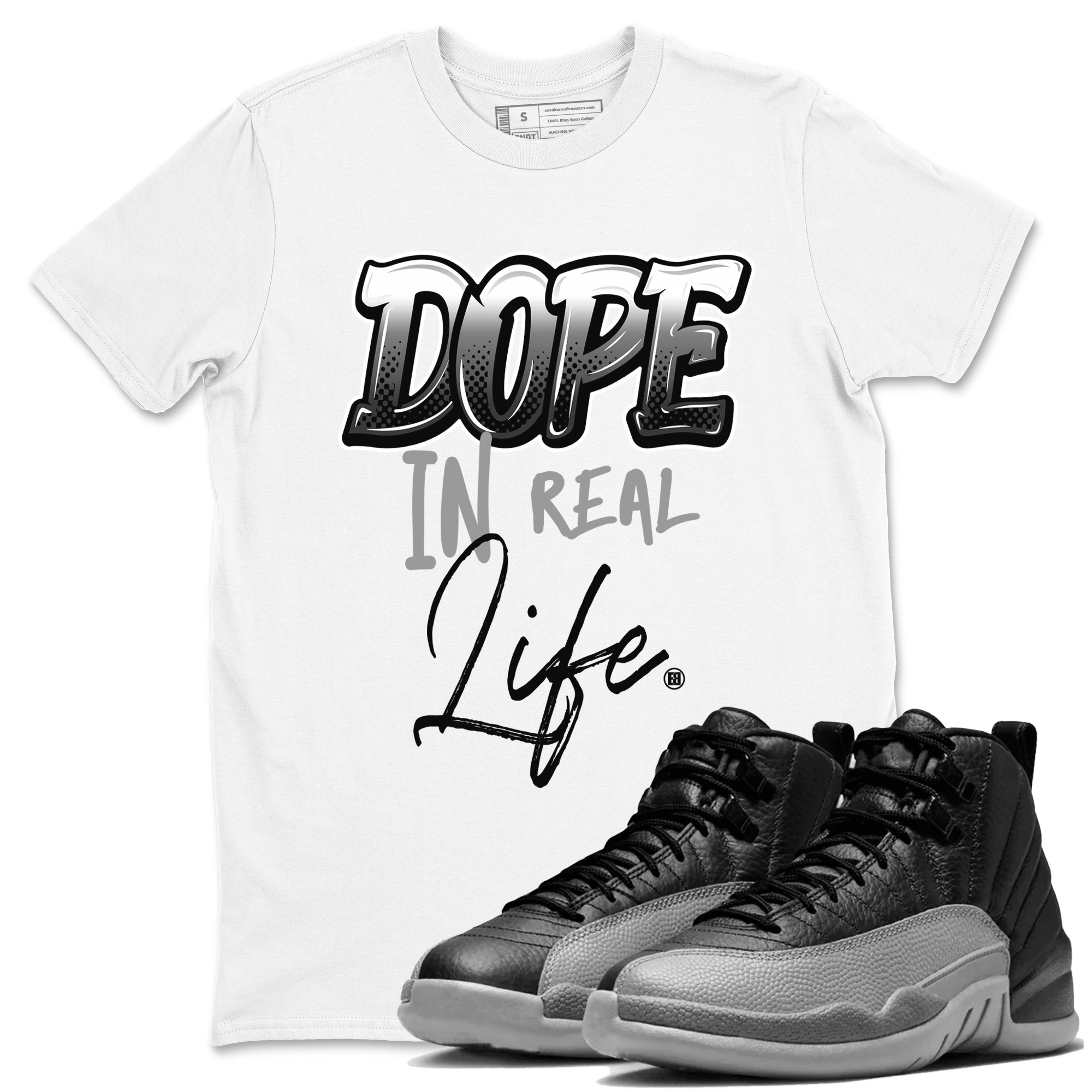 Dope In Real Life snkmatch Tees - Air Jordan 12 Black Wolf Grey