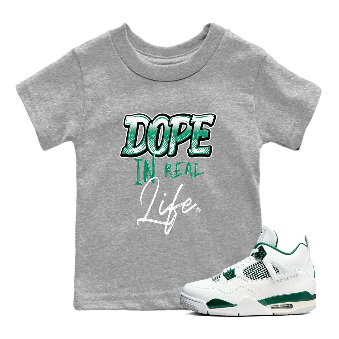 Dope In Real Life snkmatch Tees Kids - Air Jordan 4 Oxidized Green