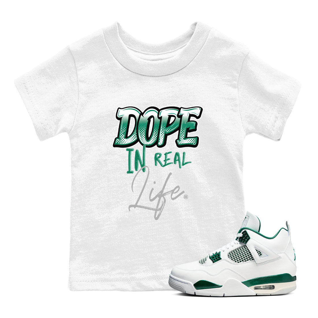 Dope In Real Life snkmatch Tees Kids - Air Jordan 4 Oxidized Green