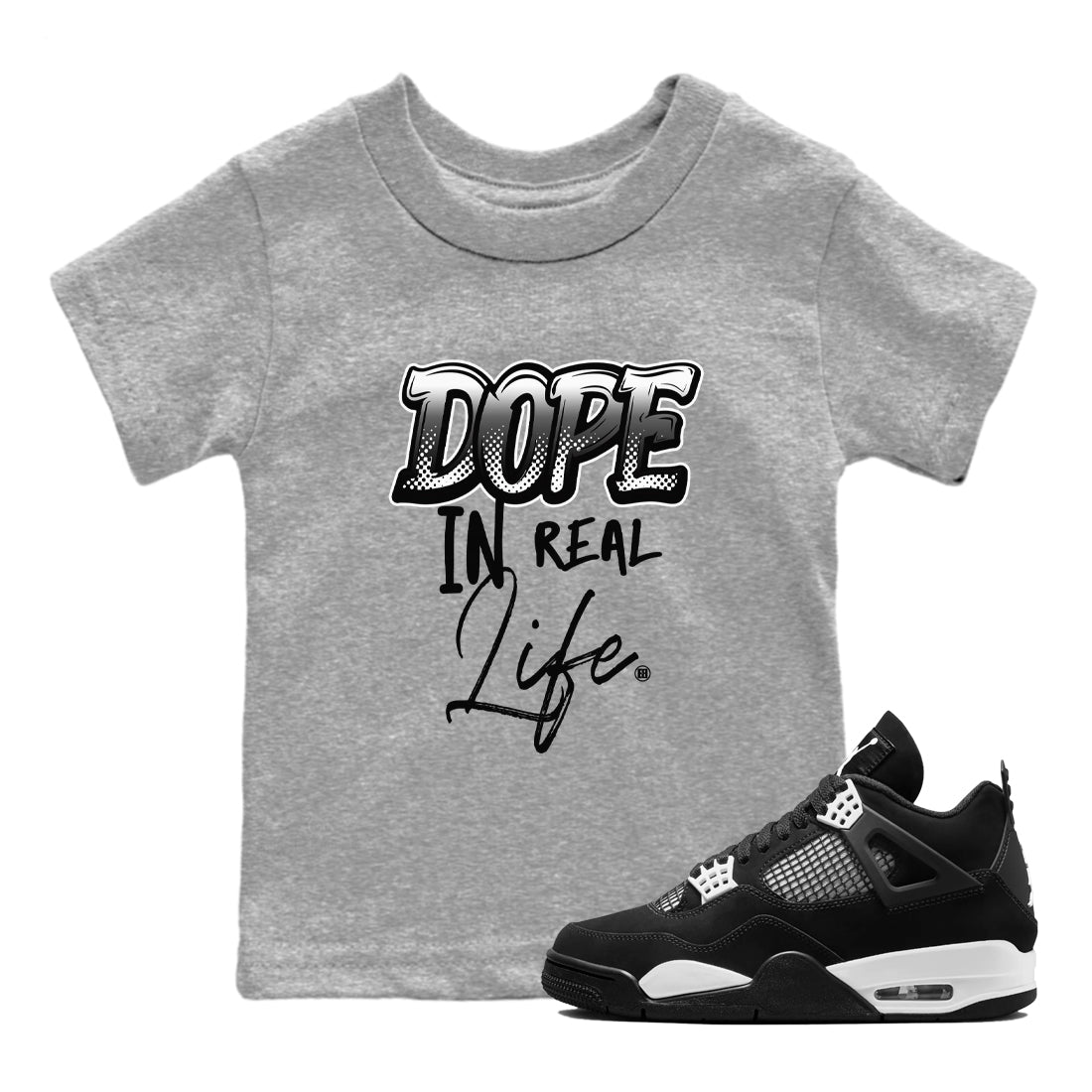Dope In Real Life snkmatch Tees Kids - Air Jordan 4 White Thunder