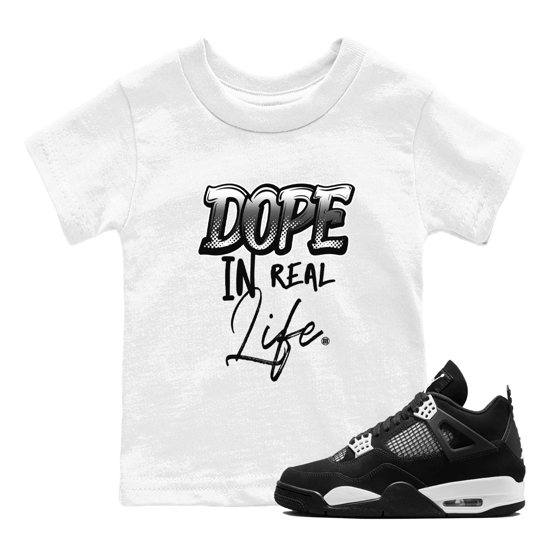 Dope In Real Life snkmatch Tees Kids - Air Jordan 4 White Thunder