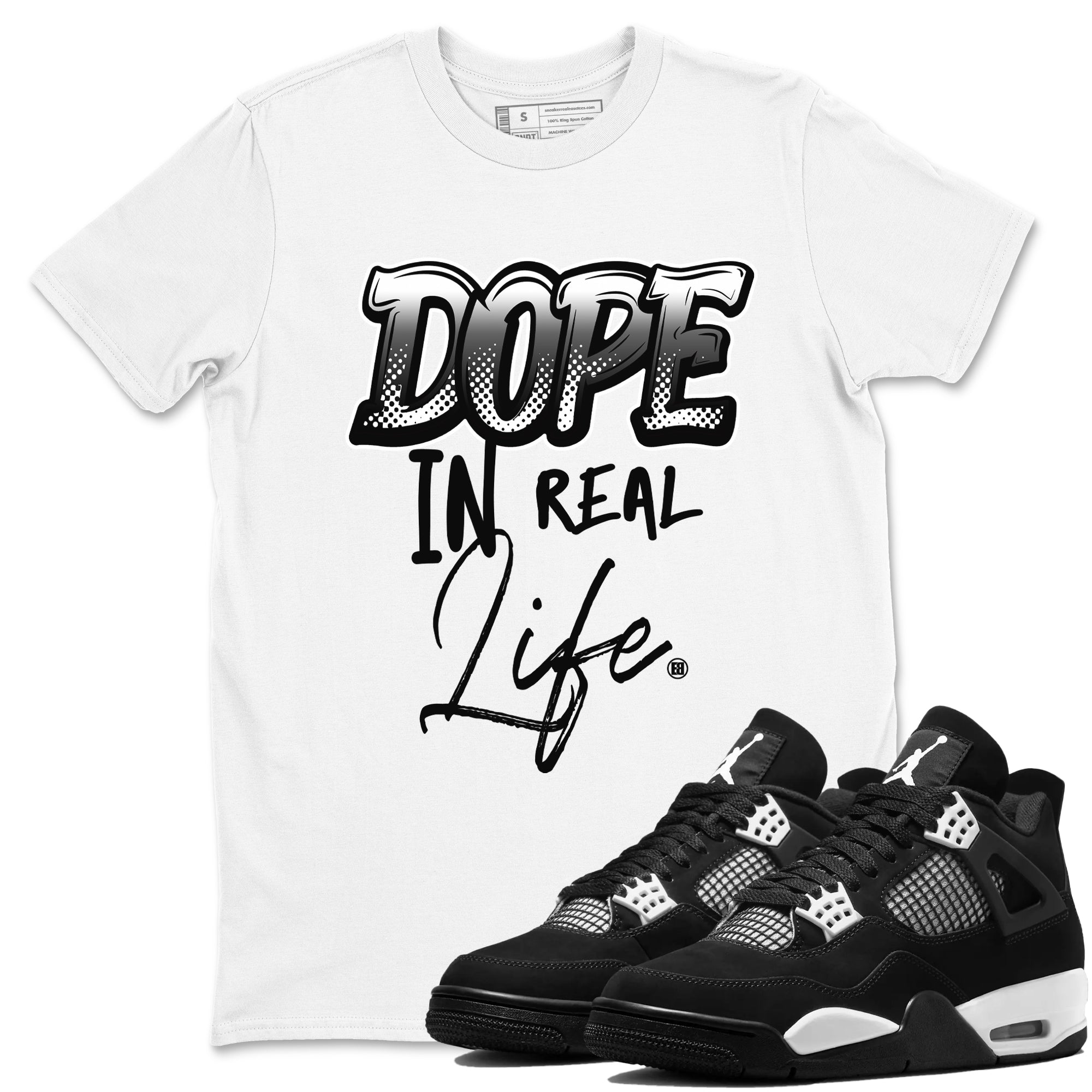 Dope In Real Life snkmatch Tees - Air Jordan 4 White Thunder