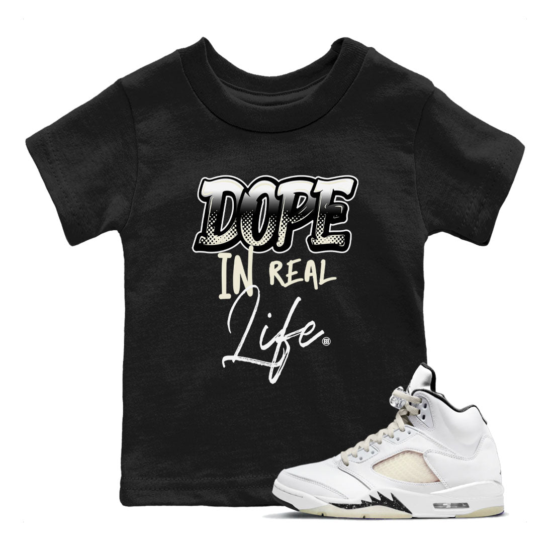 Dope In Real Life snkmatch Tees Kids - Air Jordan 5 Sail