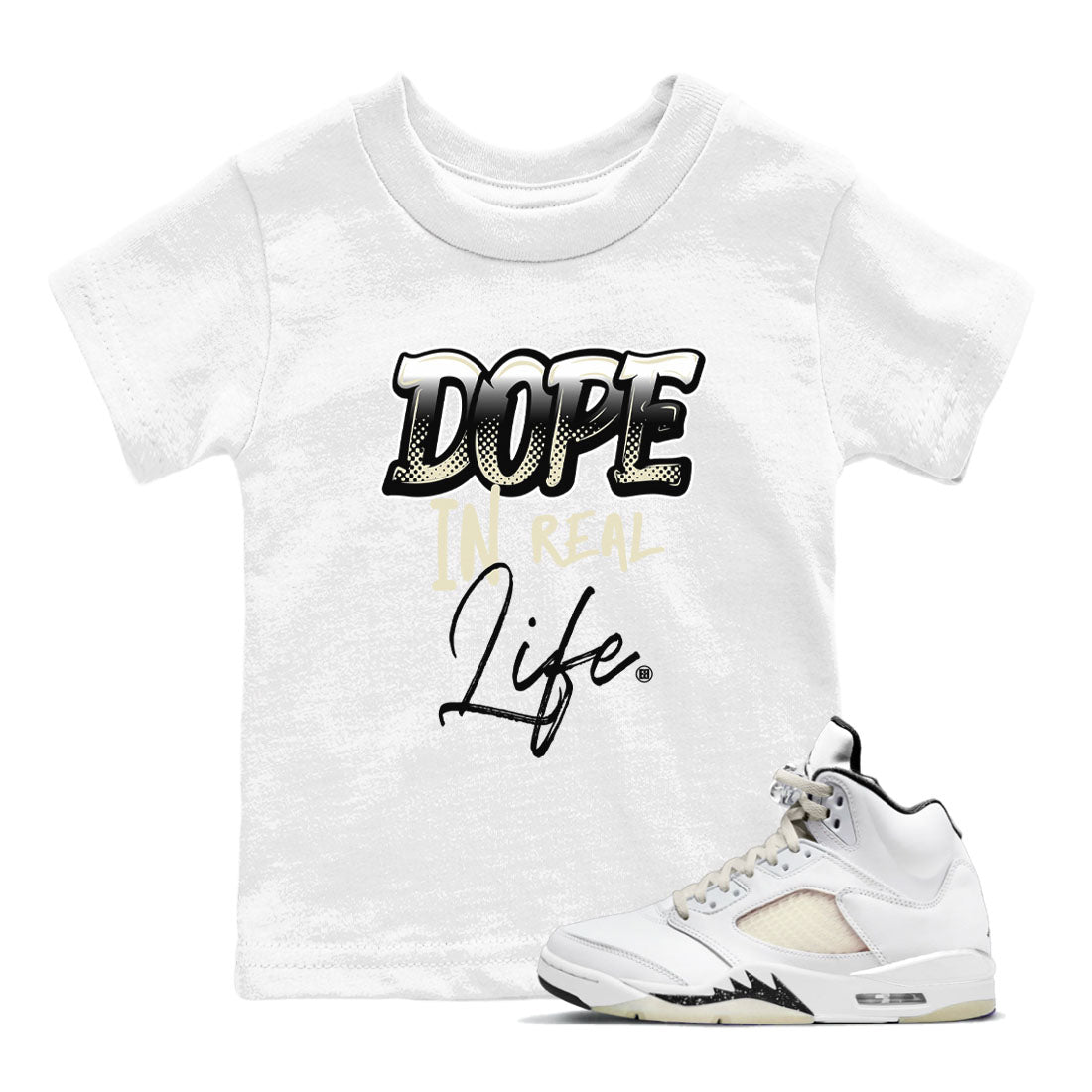 Dope In Real Life snkmatch Tees Kids - Air Jordan 5 Sail