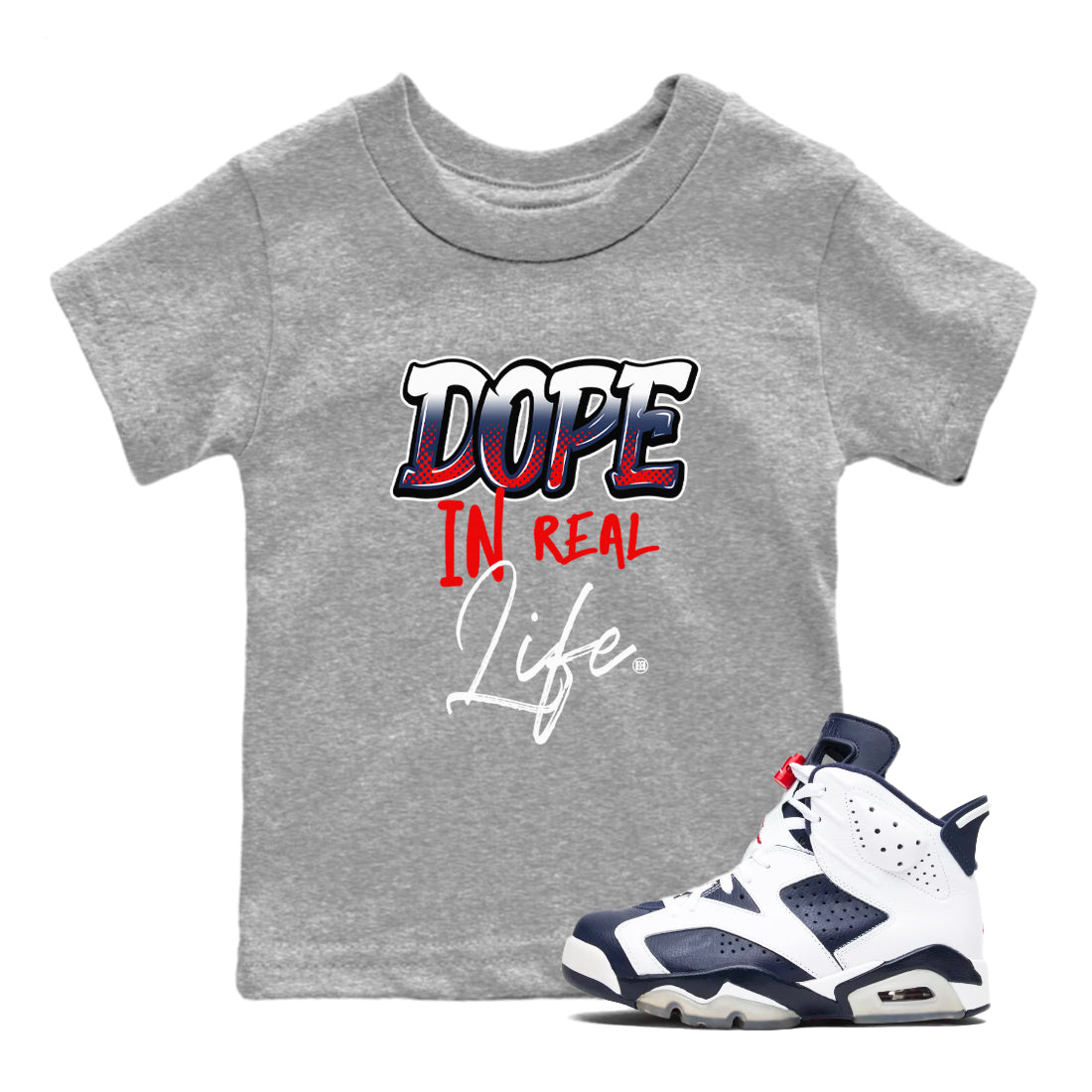 Dope In Real Life snkmatch Tees Kids - Air Jordan 6 White And Midnight Navy