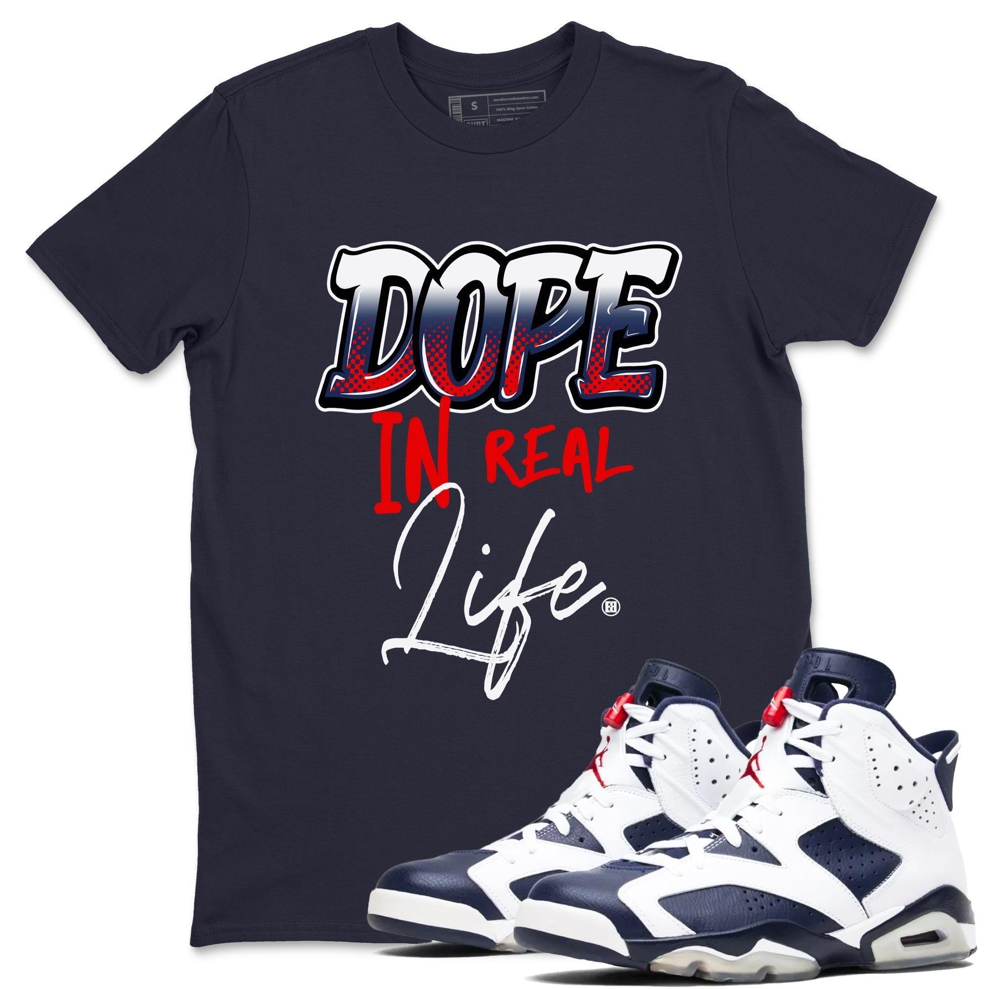 Dope In Real Life snkmatch Tees - Air Jordan 6 White And Midnight Navy