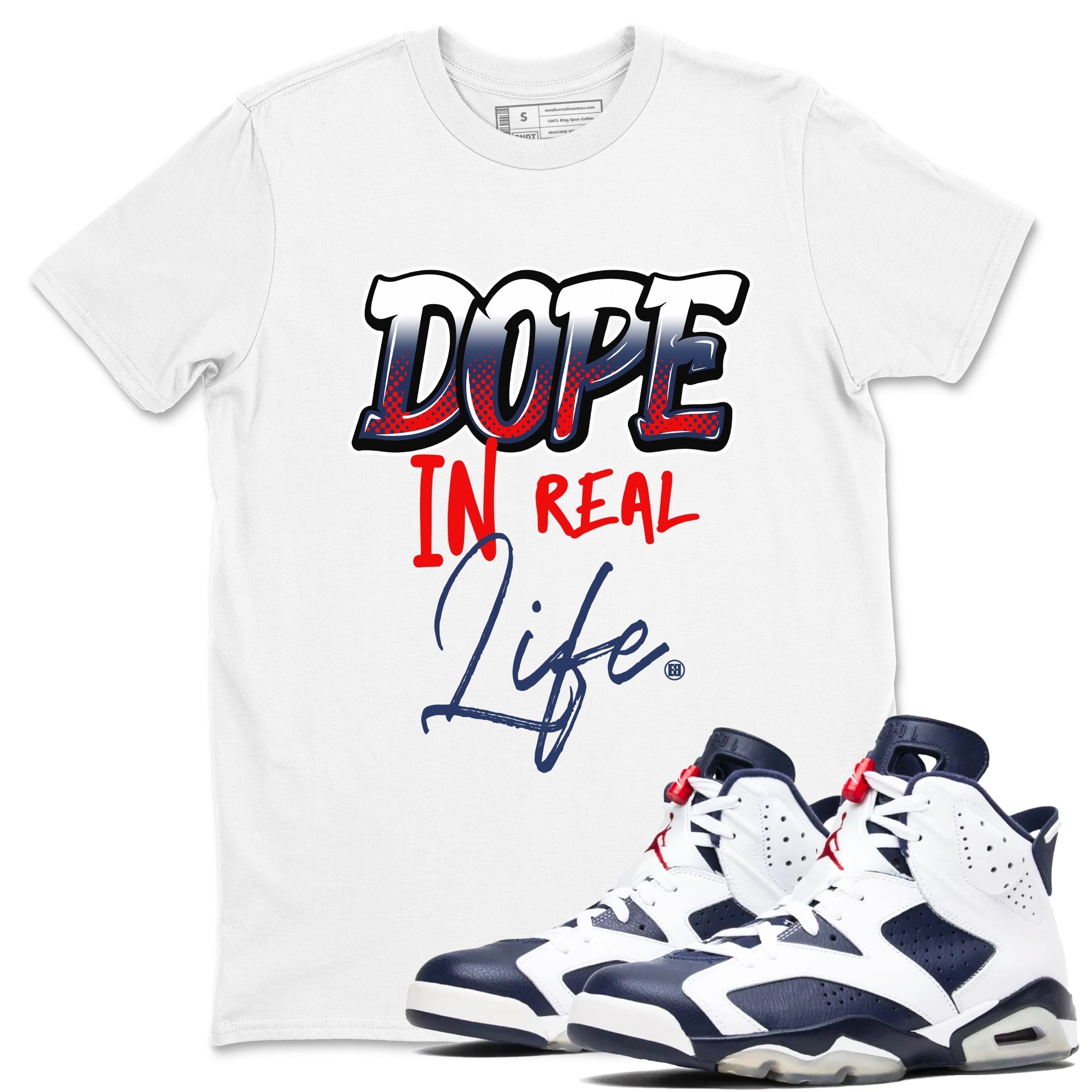 Dope In Real Life snkmatch Tees - Air Jordan 6 White And Midnight Navy
