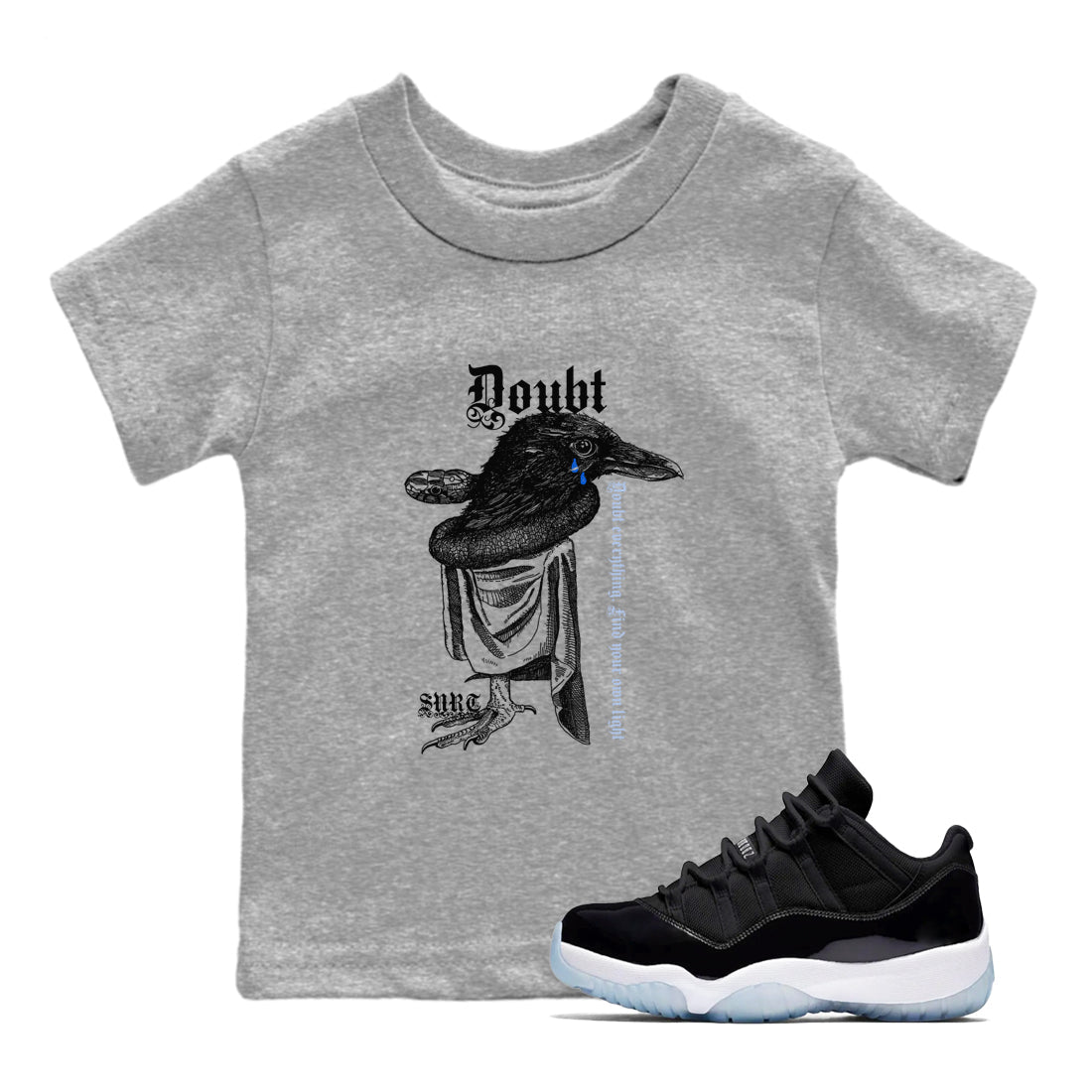 Doubt Everything snkmatch Tees Kids - Air Jordan 11 Black and Varsity Royal