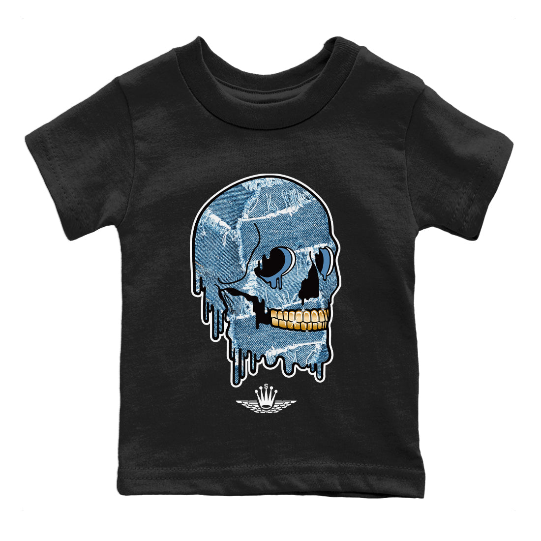 Dripping Camo Skull Kids Tops - Air Jordan 1 Denim