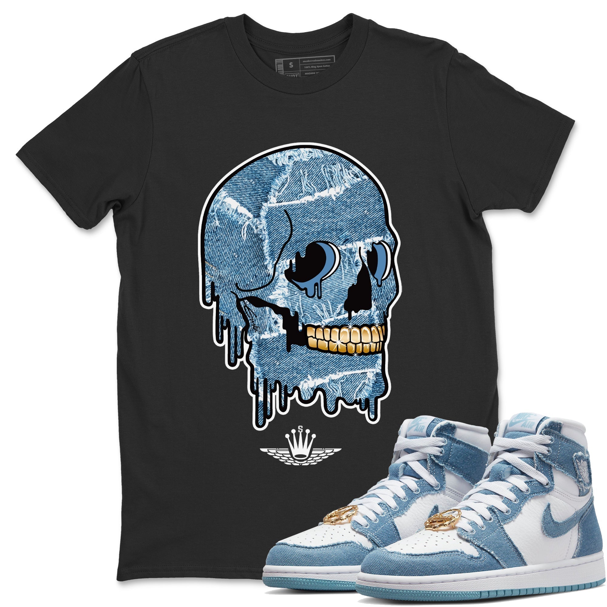 Dripping Camo Skull Unisex Tops - Air Jordan 1 Denim