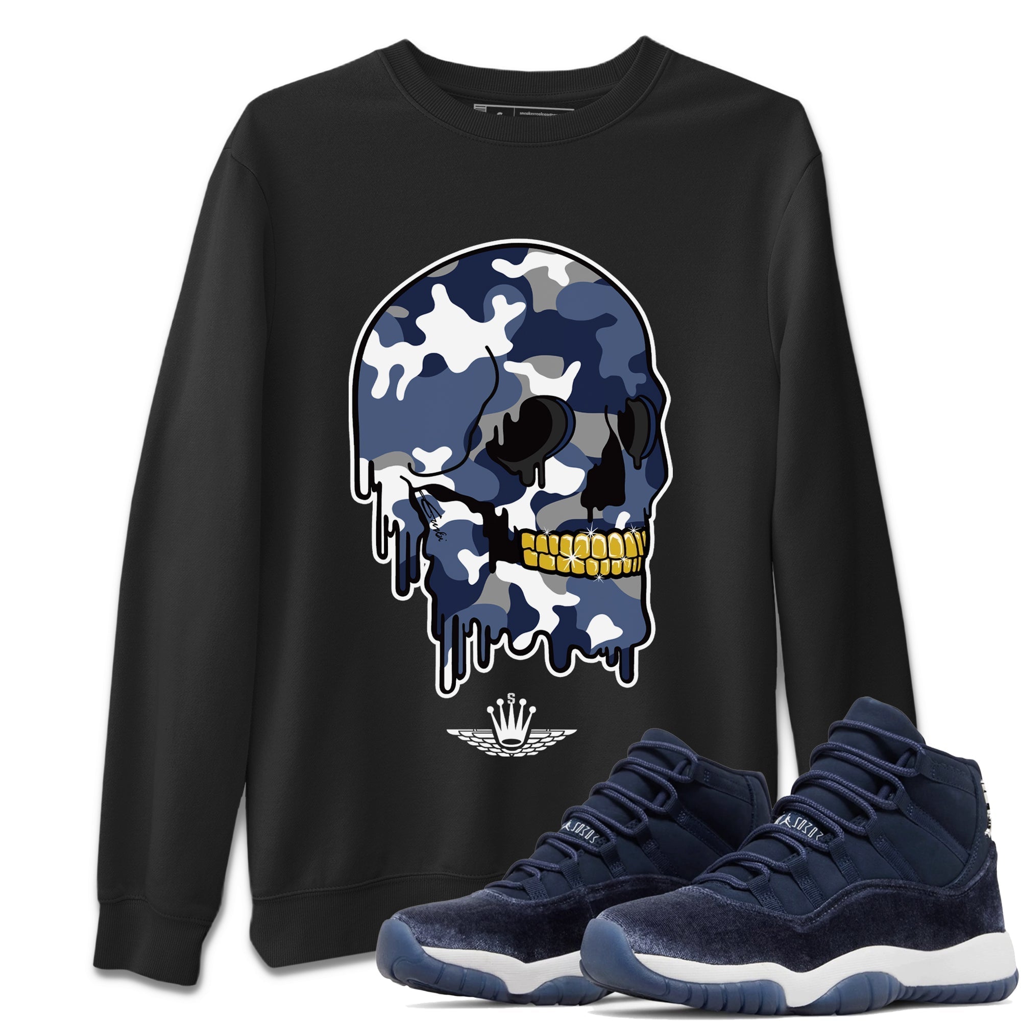 Dripping Camo Skull Unisex Tops - Air Jordan 11 Midnight Navy