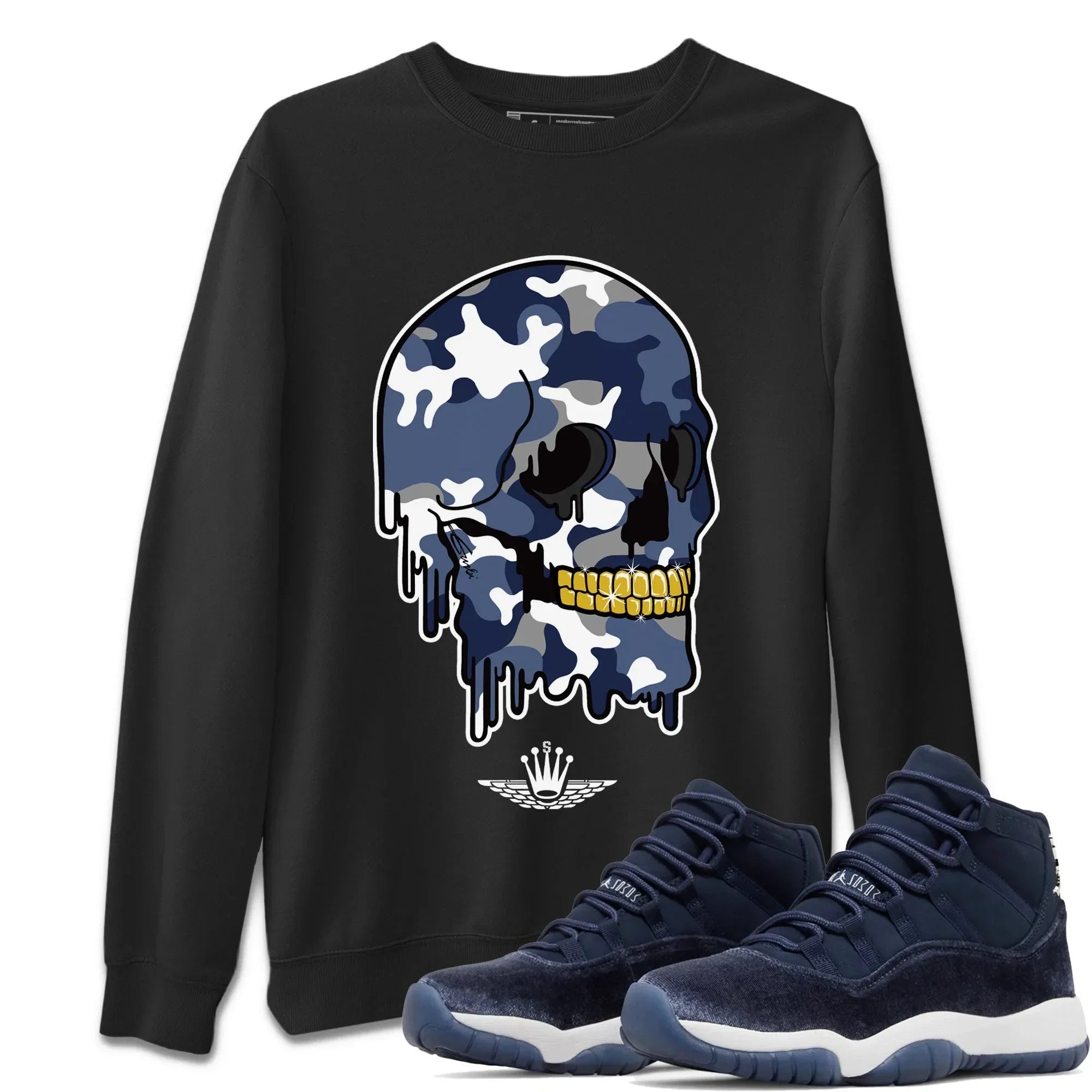 Dripping Camo Skull Unisex Tops - Air Jordan 11 Midnight Navy