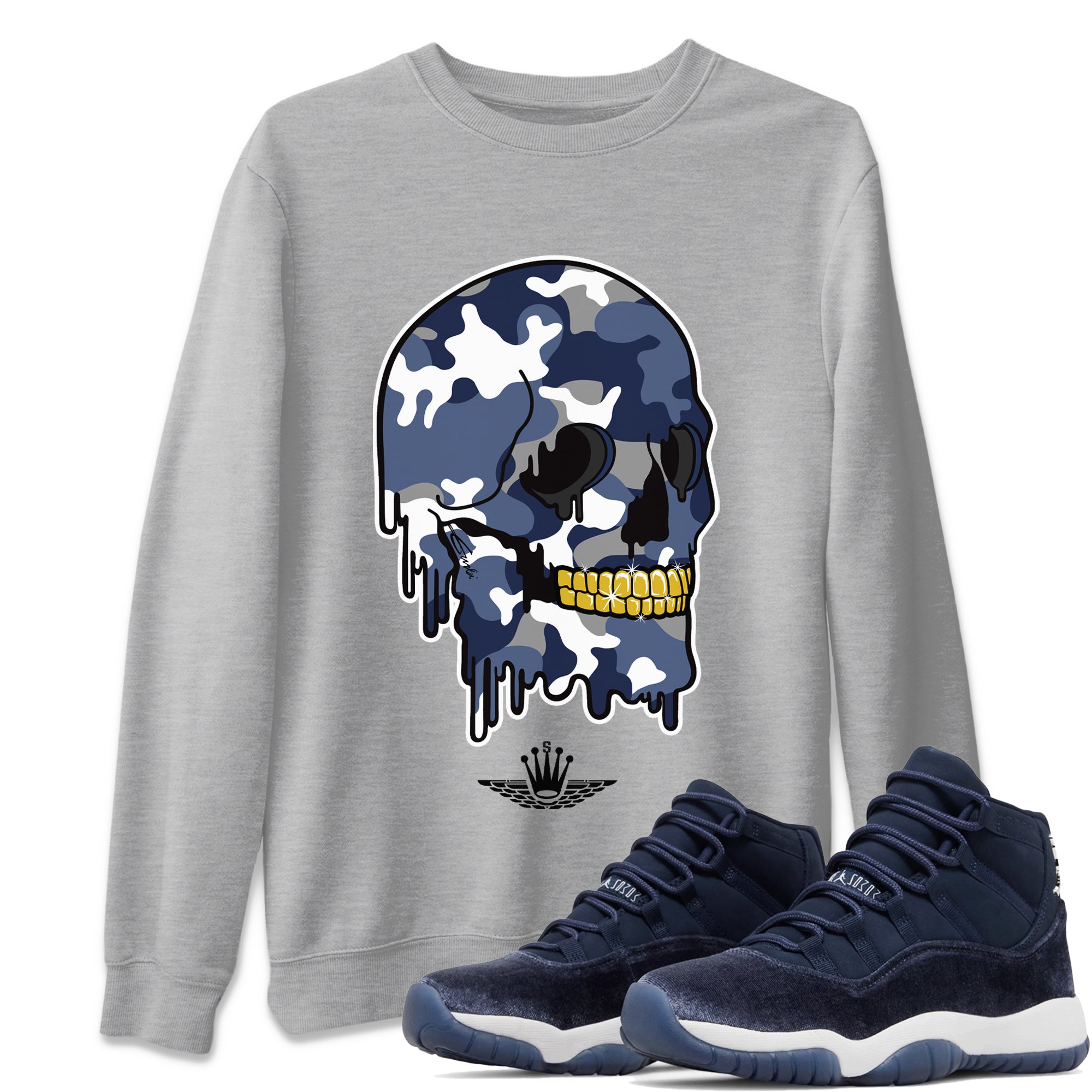 Dripping Camo Skull Unisex Tops - Air Jordan 11 Midnight Navy