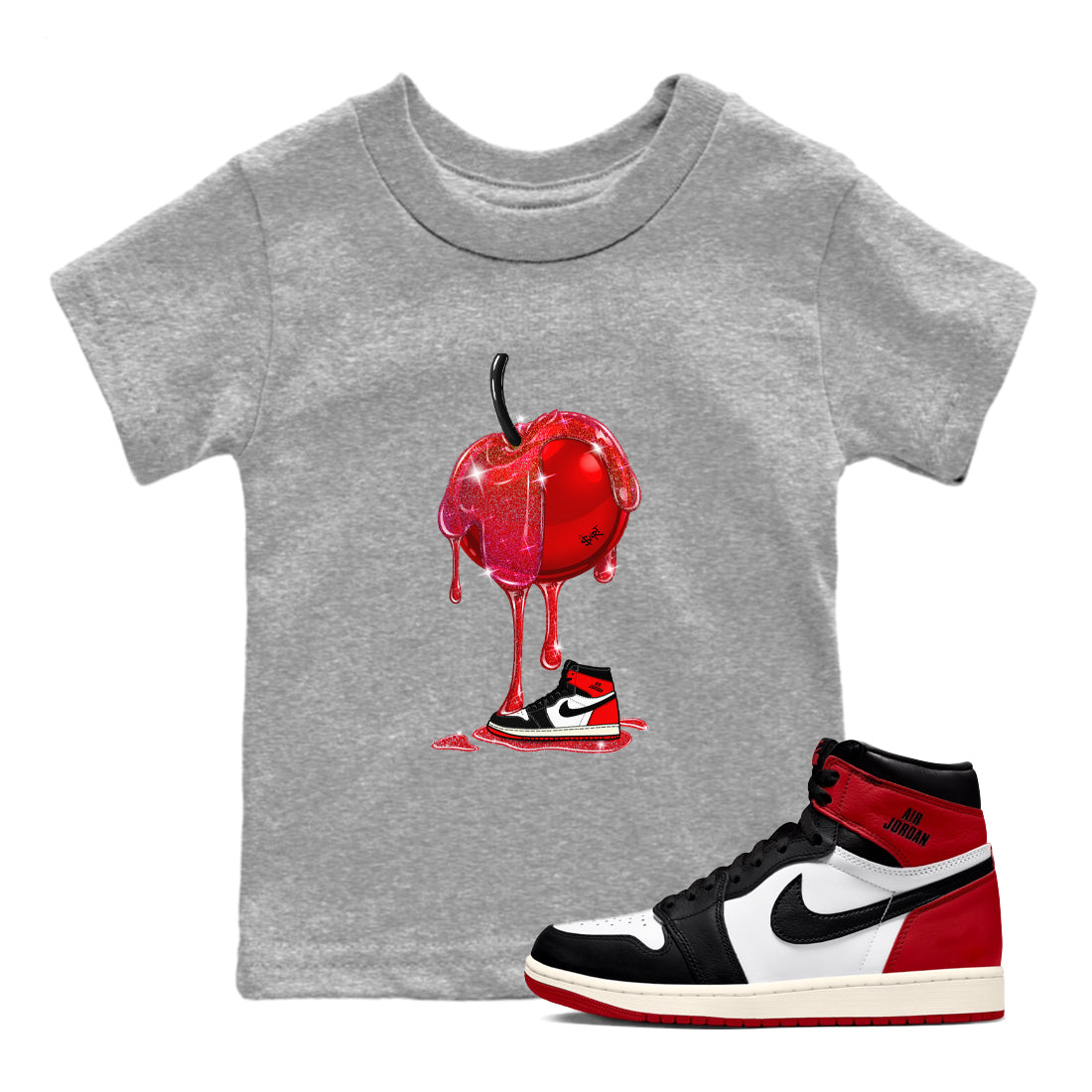 Dripping Cherries snkmatch Tees Kids - Air Jordan 1 Black Toe Reimagined