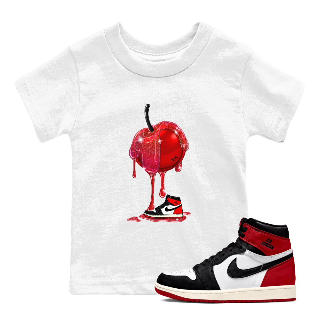 Dripping Cherries snkmatch Tees Kids - Air Jordan 1 Black Toe Reimagined