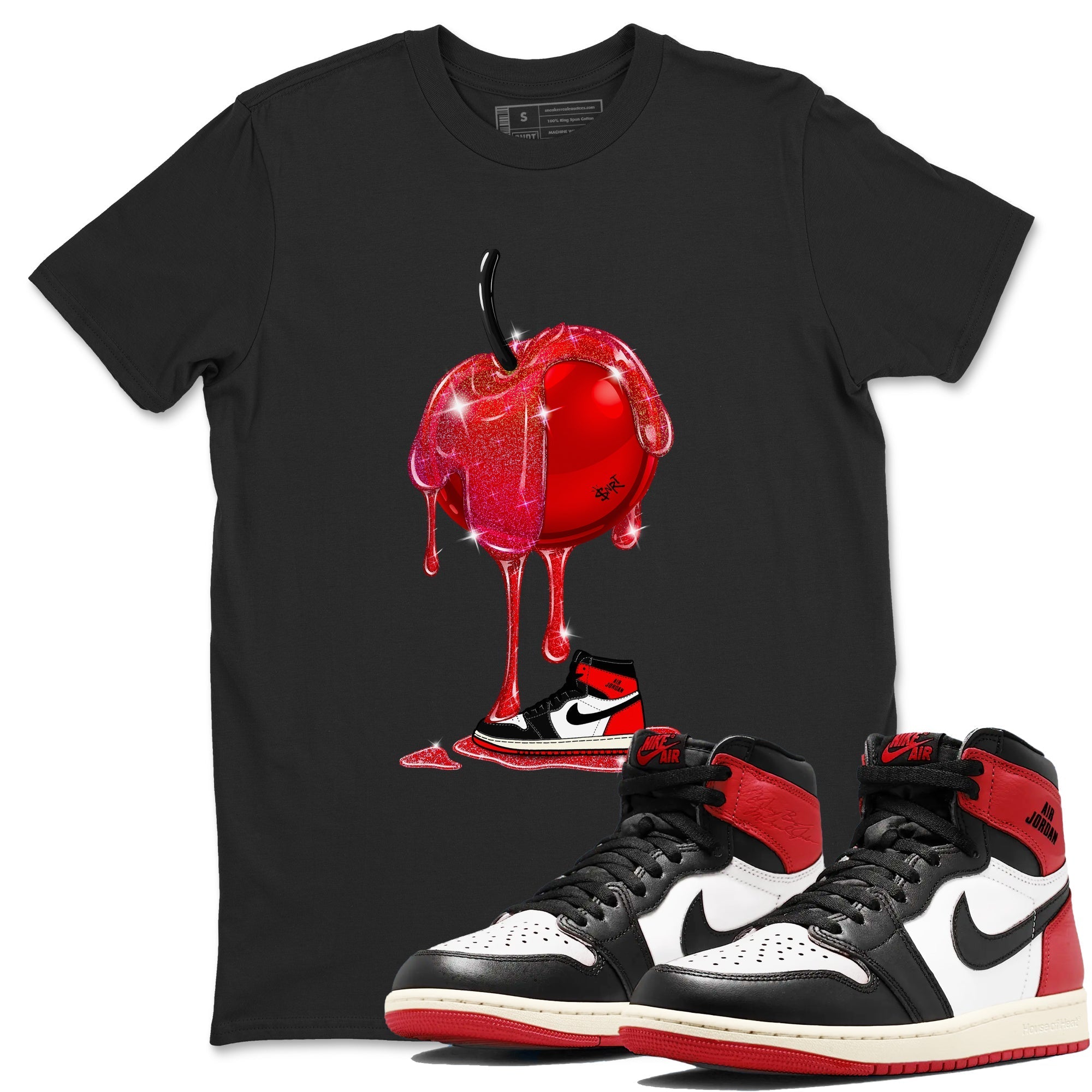 Dripping Cherries snkmatch Tees - Air Jordan 1 Black Toe Reimagined