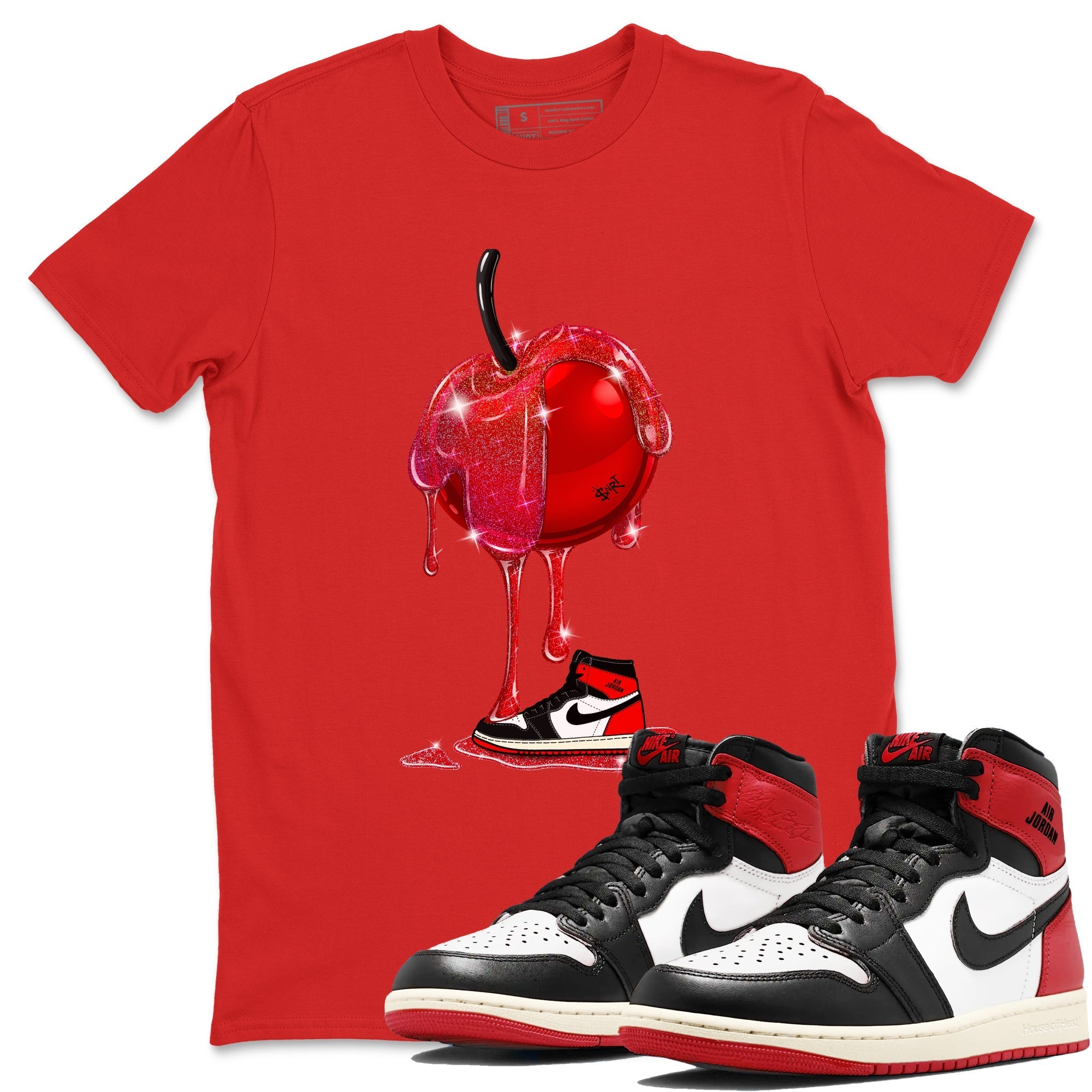 Dripping Cherries snkmatch Tees - Air Jordan 1 Black Toe Reimagined