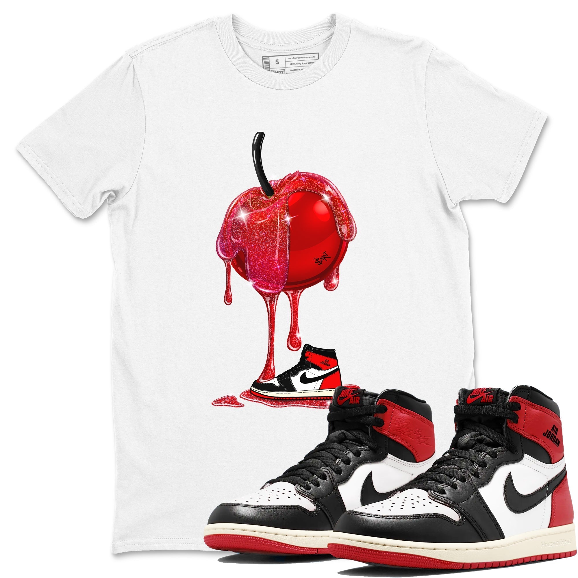 Dripping Cherries snkmatch Tees - Air Jordan 1 Black Toe Reimagined