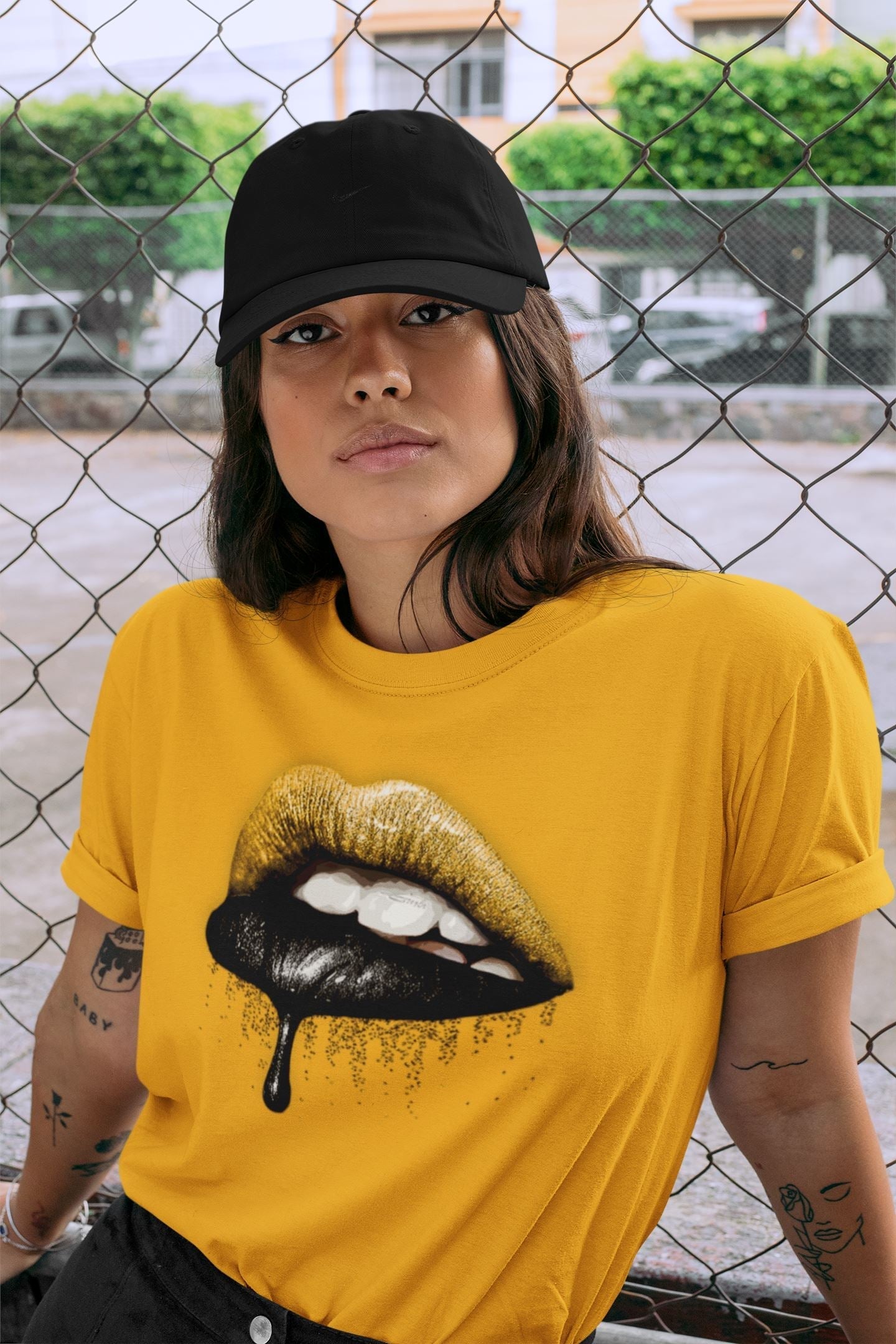 Dripping Lips Unisex Tops - Dunk Championship Goldenrod
