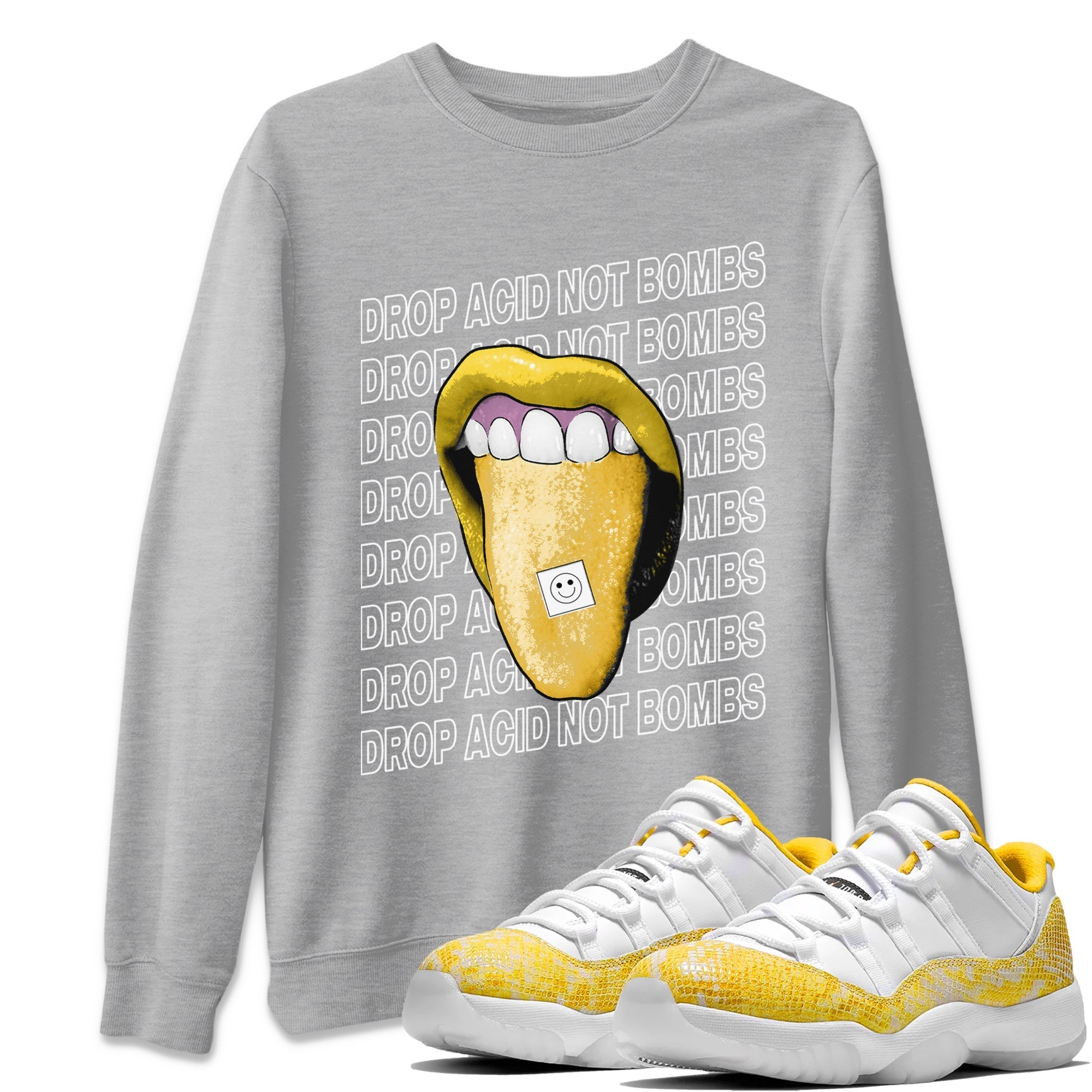Drop Acid Not Bombs Unisex Tops - Air Jordan 11 Yellow Python