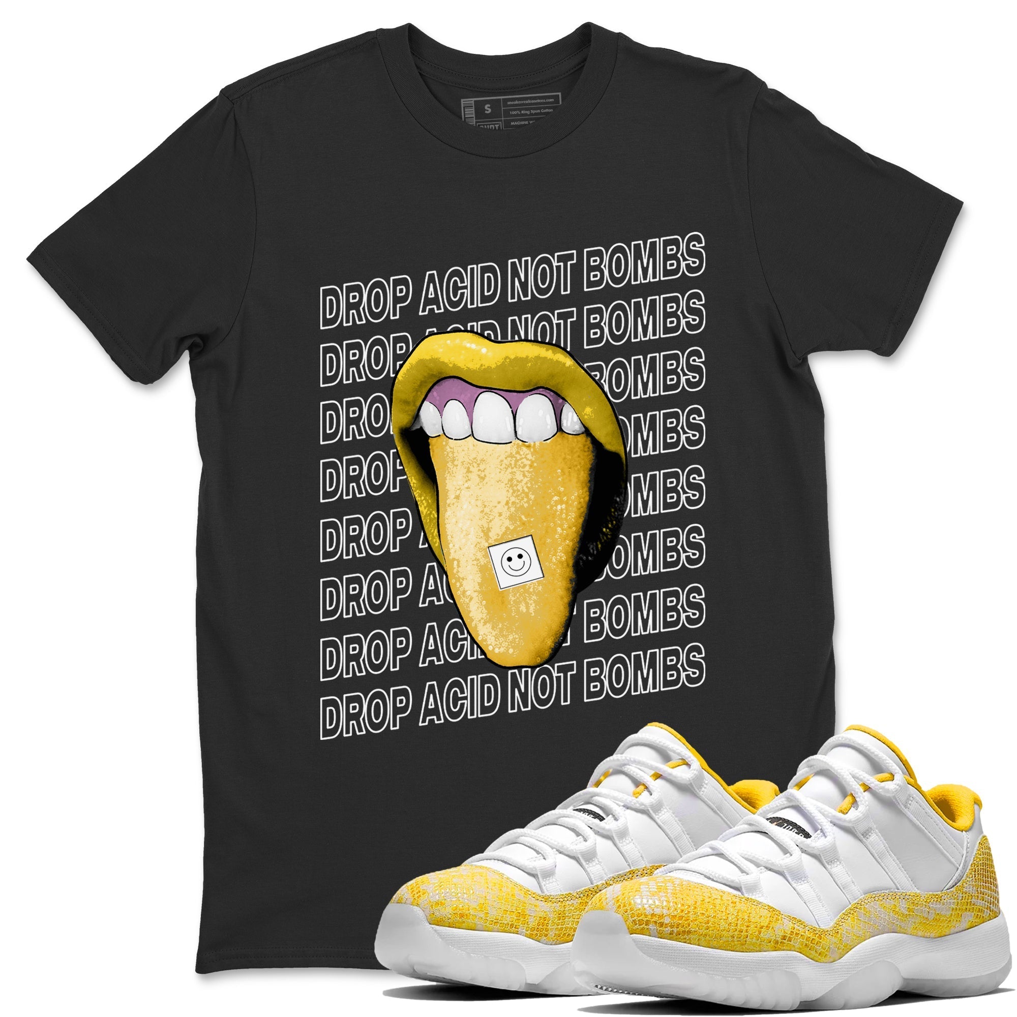Drop Acid Not Bombs Unisex Tops - Air Jordan 11 Yellow Python