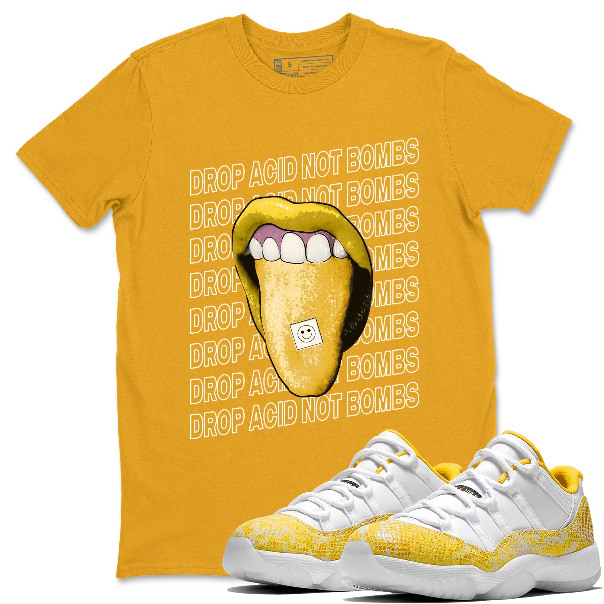 Drop Acid Not Bombs Unisex Tops - Air Jordan 11 Yellow Python