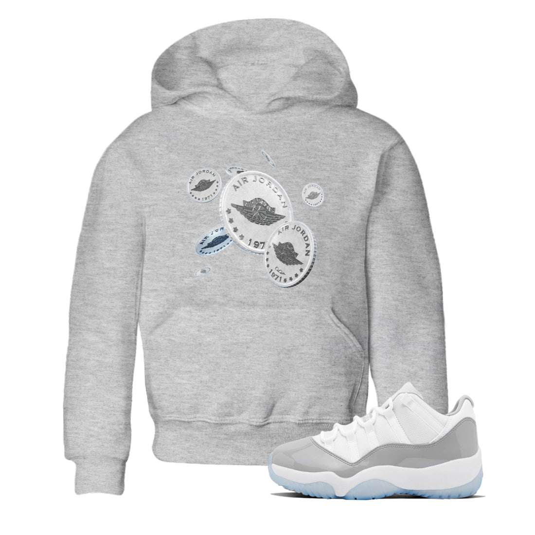 Drop Coin Kids Tops - Air Jordan 11 White Cement