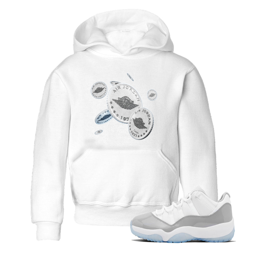Drop Coin Kids Tops - Air Jordan 11 White Cement