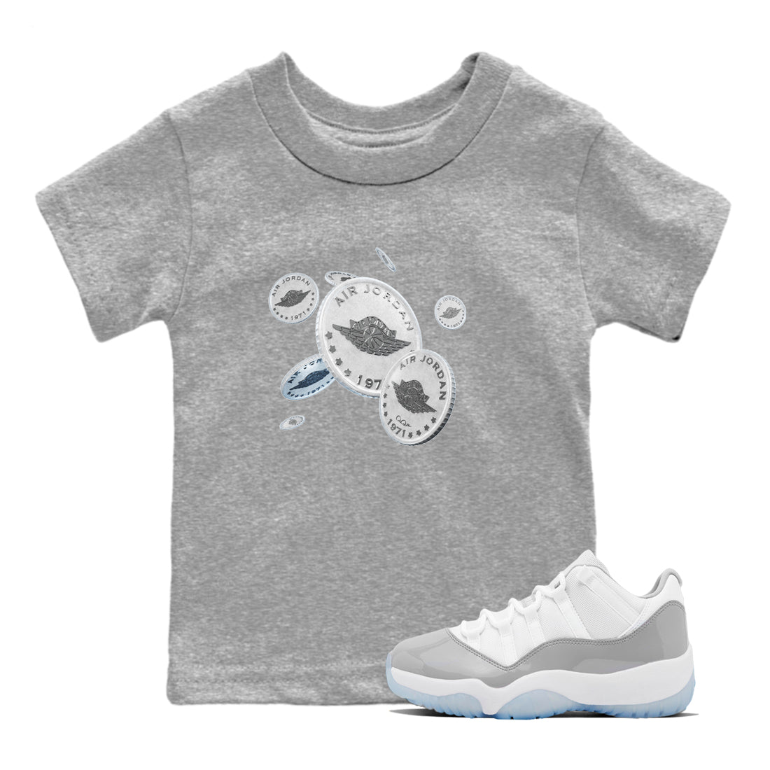 Drop Coin Kids Tops - Air Jordan 11 White Cement