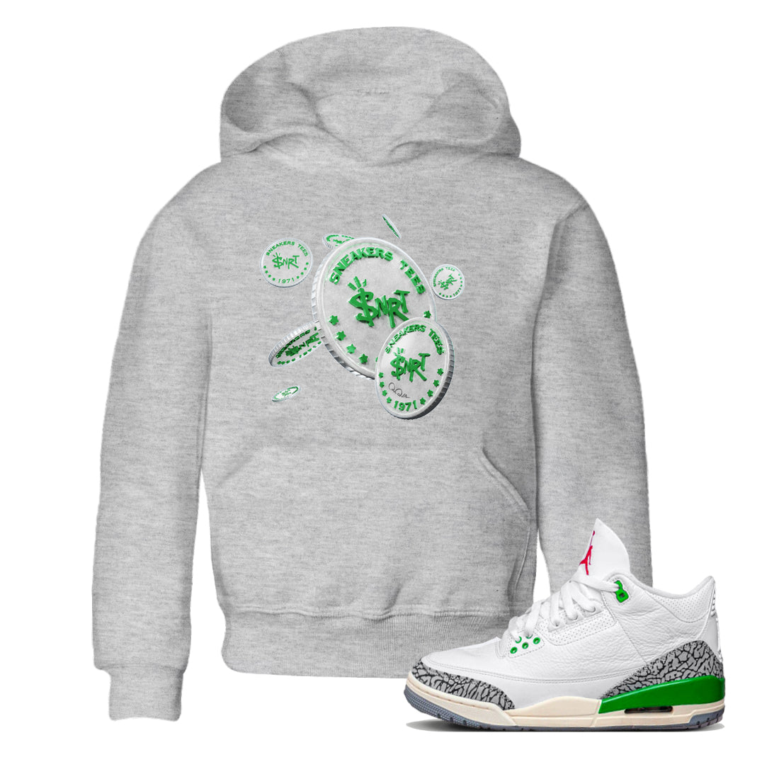 Drop Coin Kids Tops - Air Jordan 3 Lucky Green