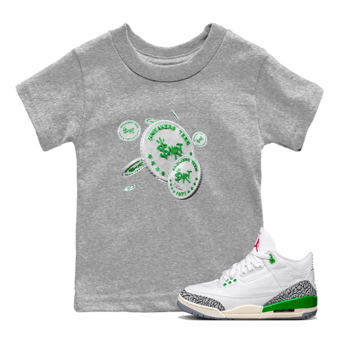 Drop Coin Kids Tops - Air Jordan 3 Lucky Green