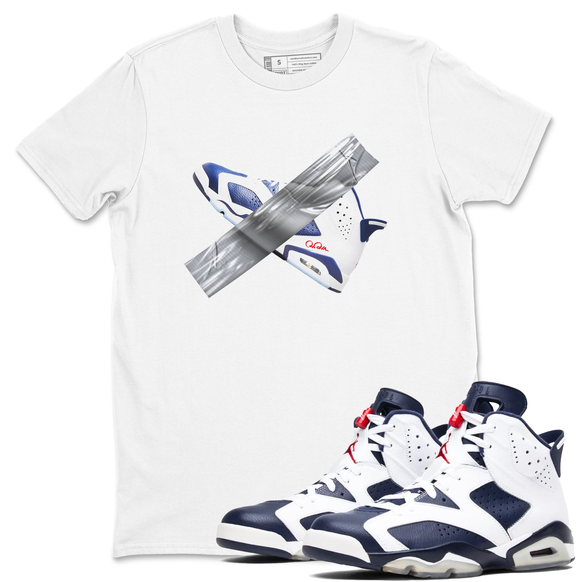 Duct Tape snkmatch Tees - Air Jordan 6 White And Midnight Navy