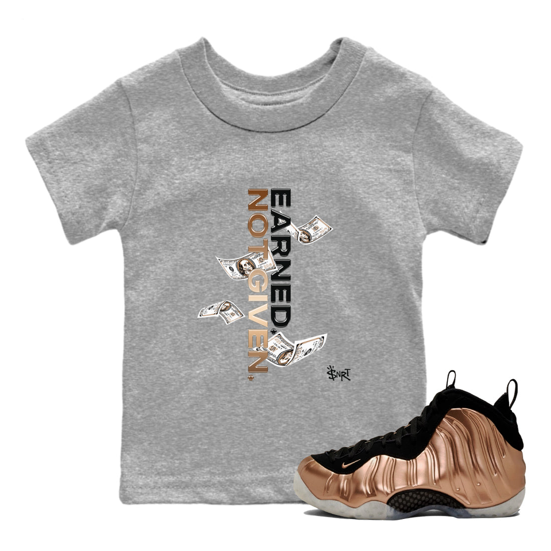 Earned Not Given snkmatch Tees Kids - Air Foamposite One Metallic Copper