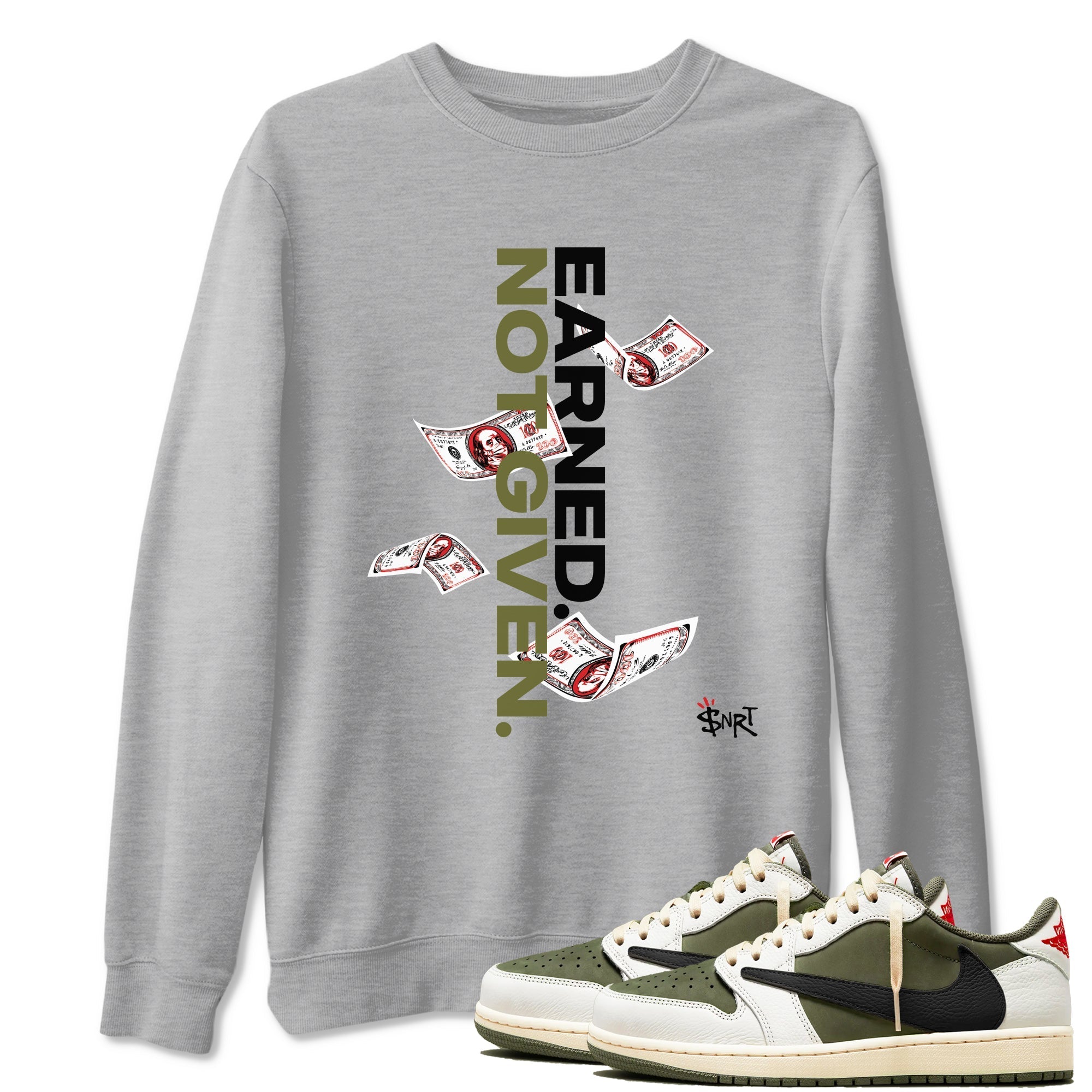 Earned Not Given snkmatch Tees - Air Jordan 1 Travis Scott Medium Olive