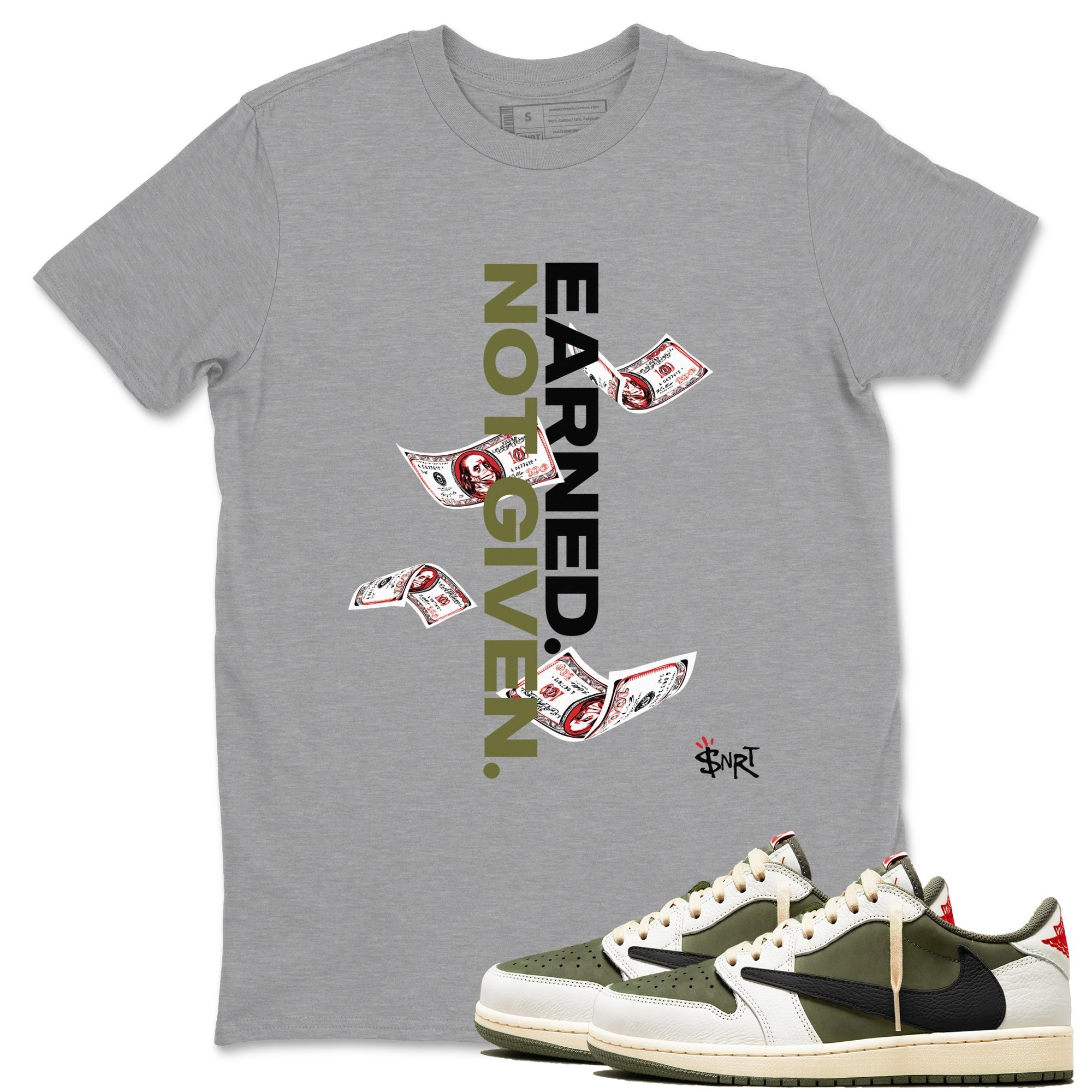 Earned Not Given snkmatch Tees - Air Jordan 1 Travis Scott Medium Olive