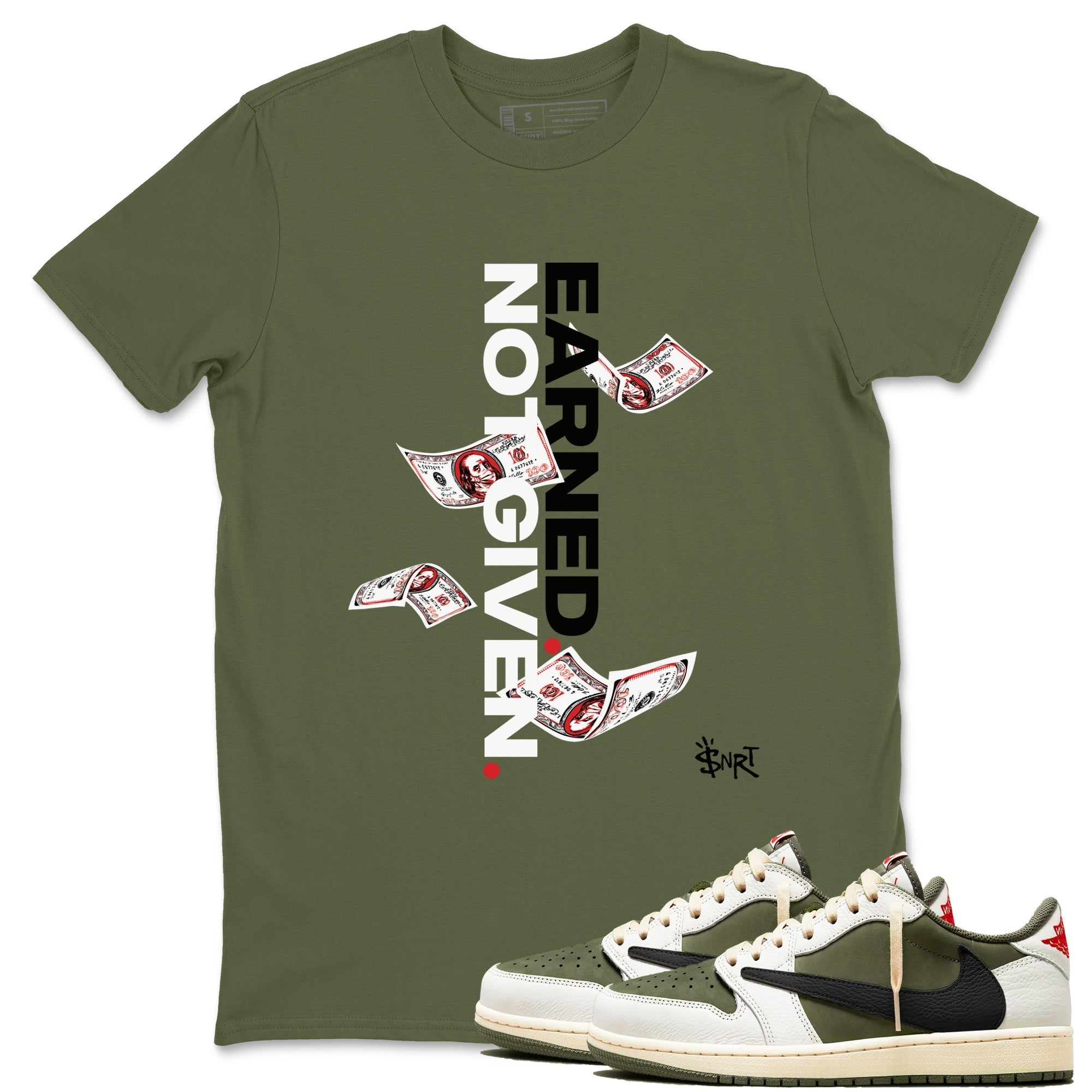 Earned Not Given snkmatch Tees - Air Jordan 1 Travis Scott Medium Olive