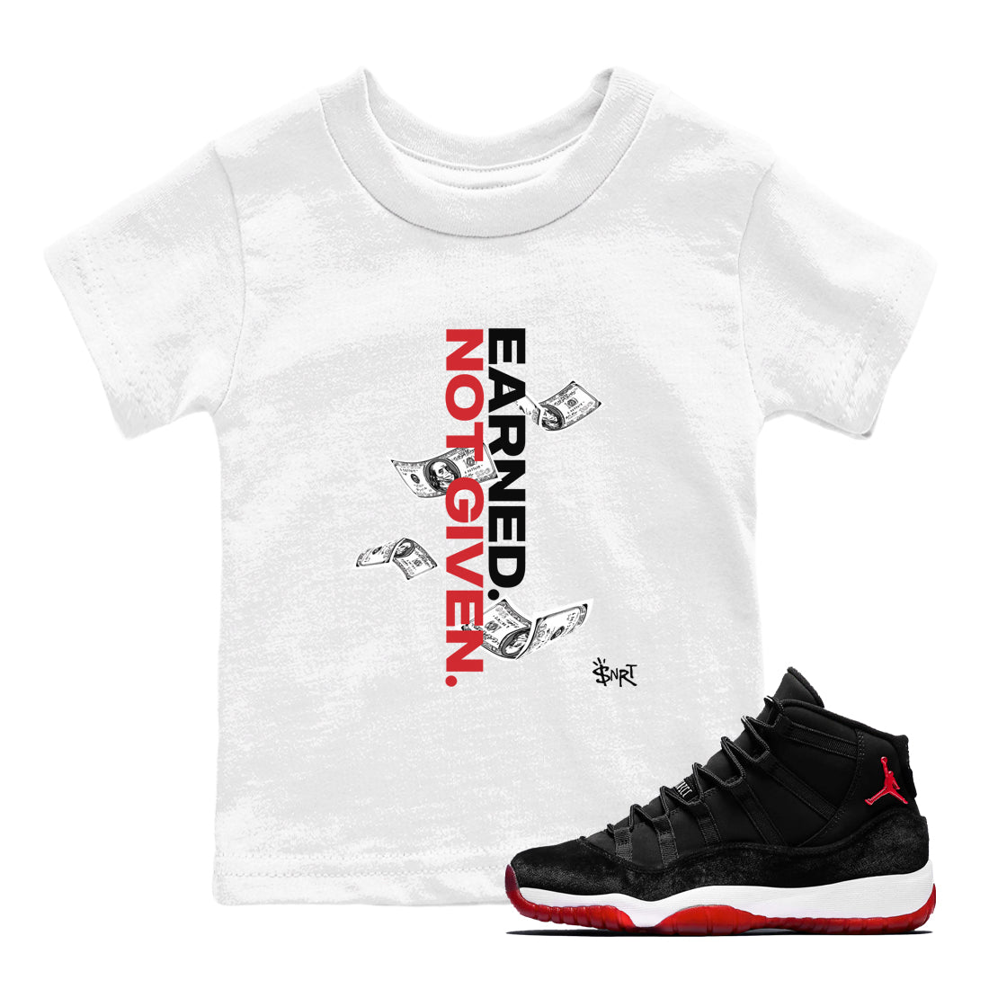 Earned Not Given snkmatch Tees Kids - Air Jordan 11 Bred Velvet