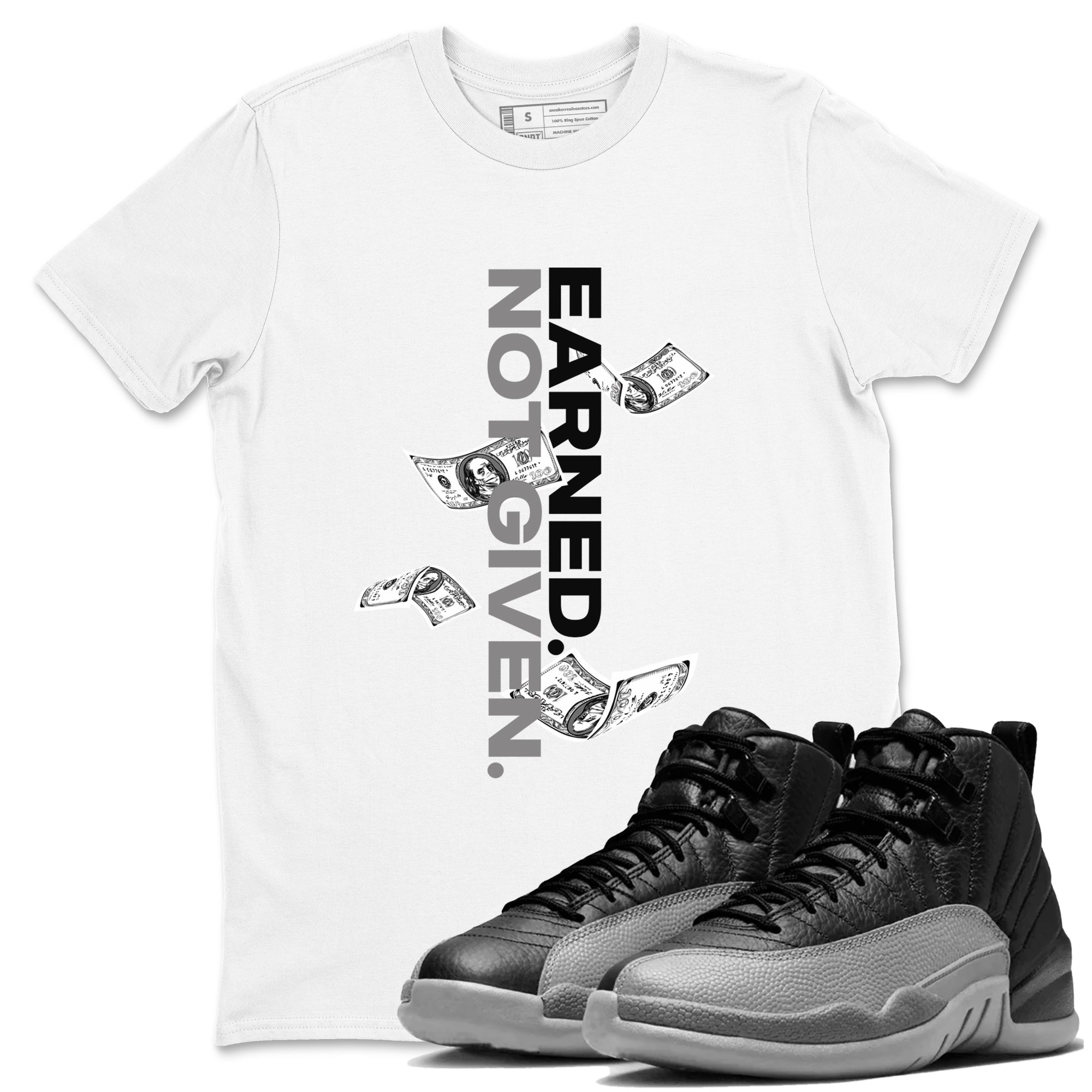 Earned Not Given snkmatch Tees - Air Jordan 12 Black Wolf Grey
