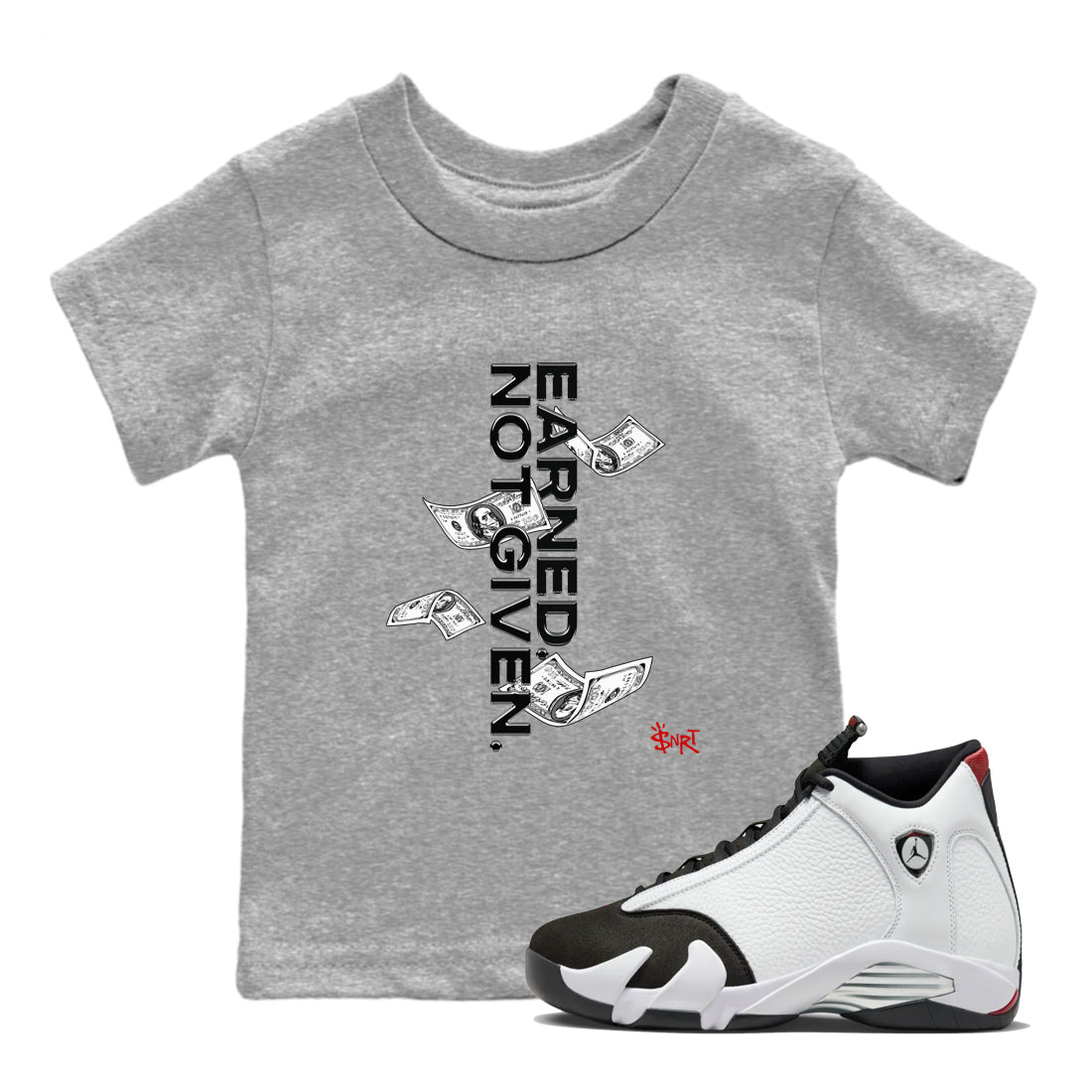 Earned Not Given snkmatch Tees Kids - Air Jordan 14 Black Toe
