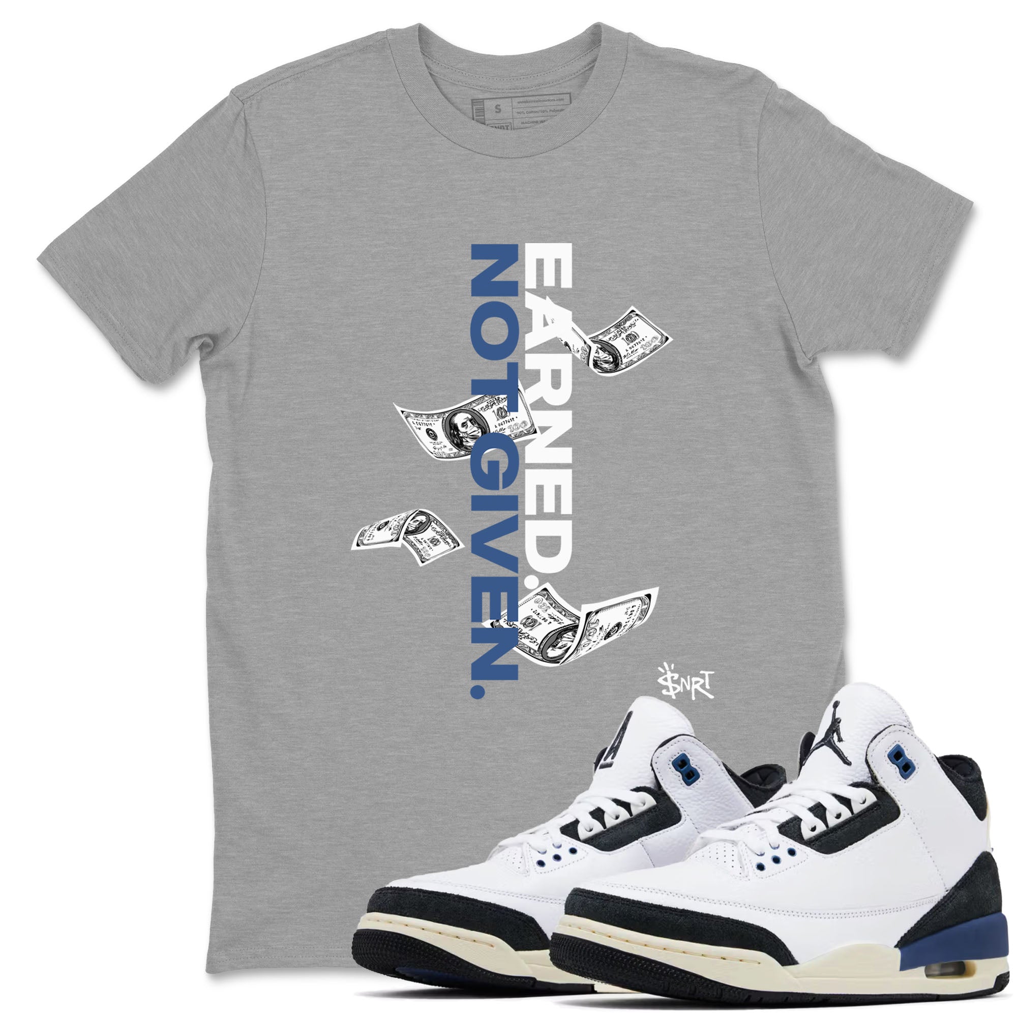 Earned Not Given snkmatch Tees - Air Jordan 3 A Ma Maniere x Diffused Blue